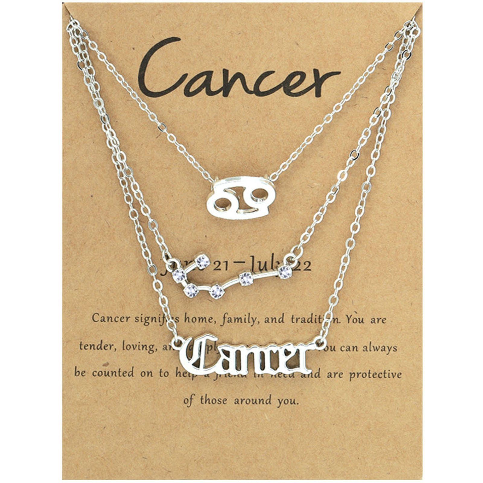 Herzkette Cancer Silber 3PCS 12 Frauen Zodiacs Halskette Blusmart Alphabete Vintage Für