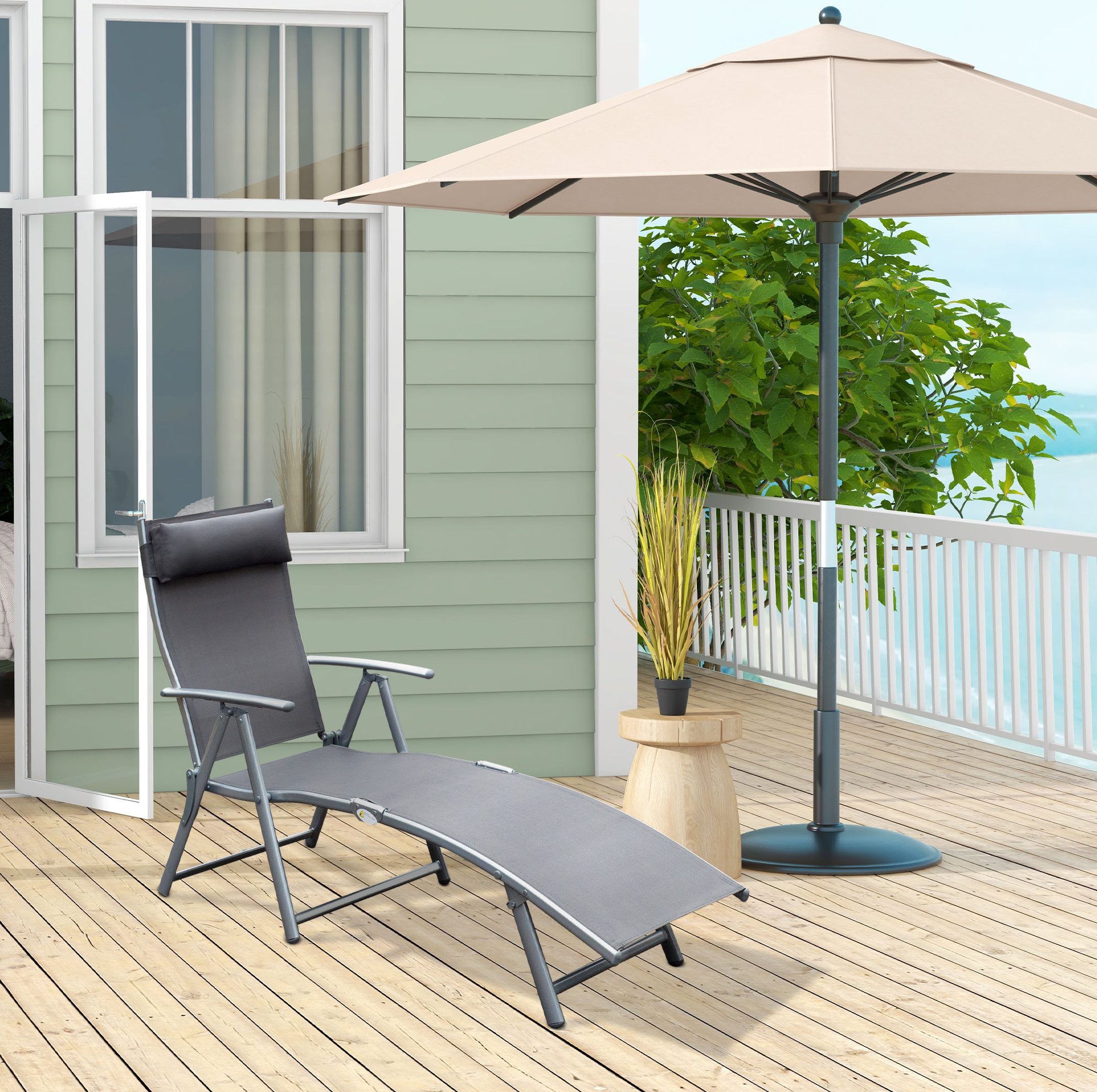 REDOM Gartenliege 137x63,5x100,5 cm, Klappstuhl Grau 7-Fach Rückenlehne 165 kg, Packung, 1 St., Sonnenliege faltbar für Balkon Garten Pool Outdoor, Relaxliege mit Kissen als Gartenstuhl Strandliege
