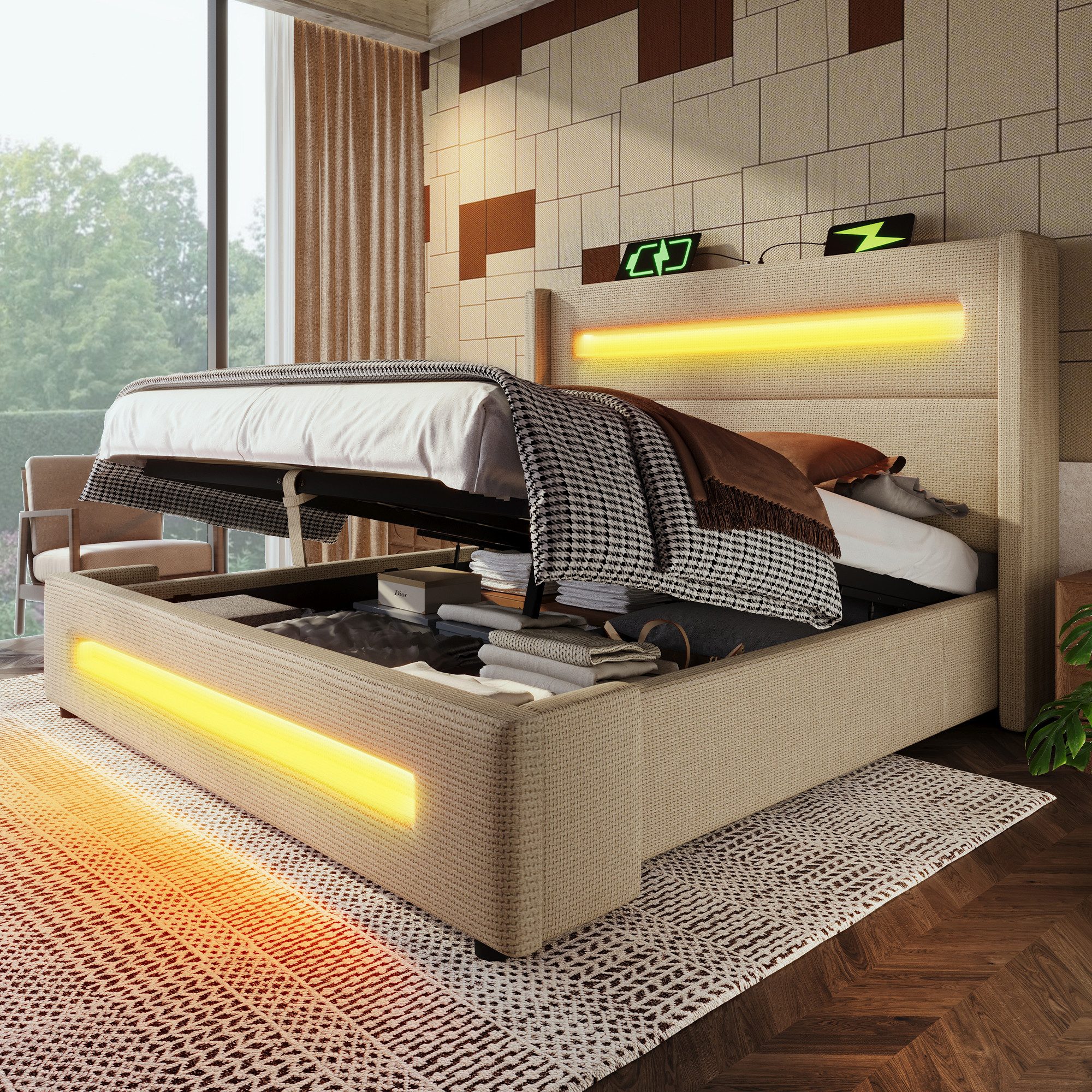 TavilaEcon Boxspringbett Modernes LED-Bett mit Ladestation günstig online kaufen