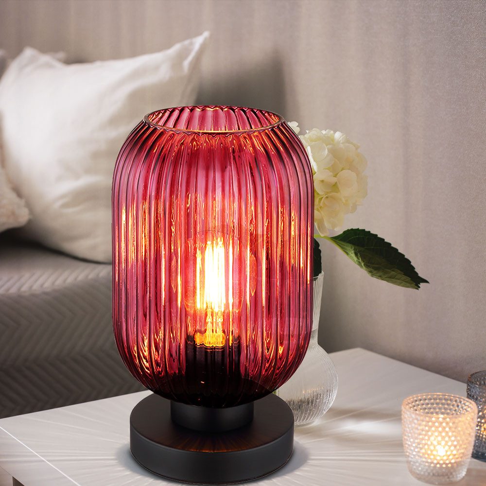GLOBO LIGHTING Tischleuchte, Leuchtmittel nicht inklusive, Tischlampe Nachttischleuchte Beistellleuchte 1x E27 Glas lila H 24 cm
