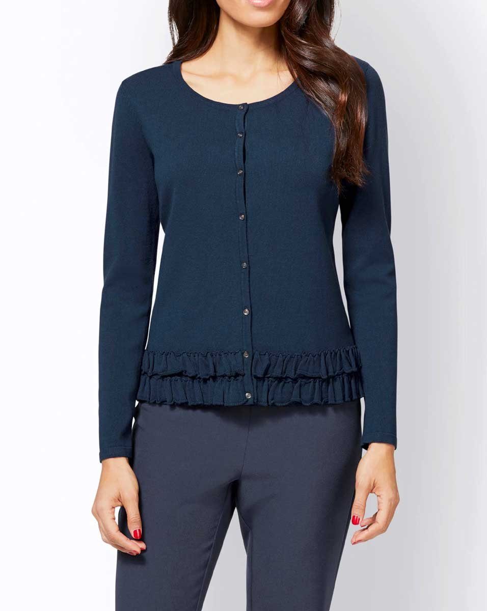 Ashley Brooke by heine Strickjacke Damen m. Designer-Feinstrickjacke blau Rüschen, BROOKE ASHLEY