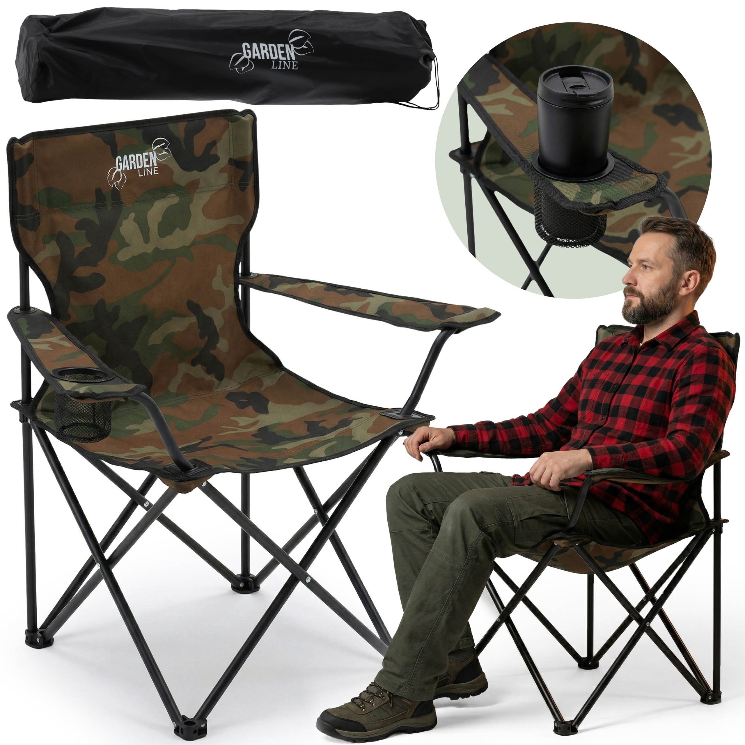 Sarcia.eu Campingstuhl Klappbarer Camouflage Campingstuhl mit Getränkehalter