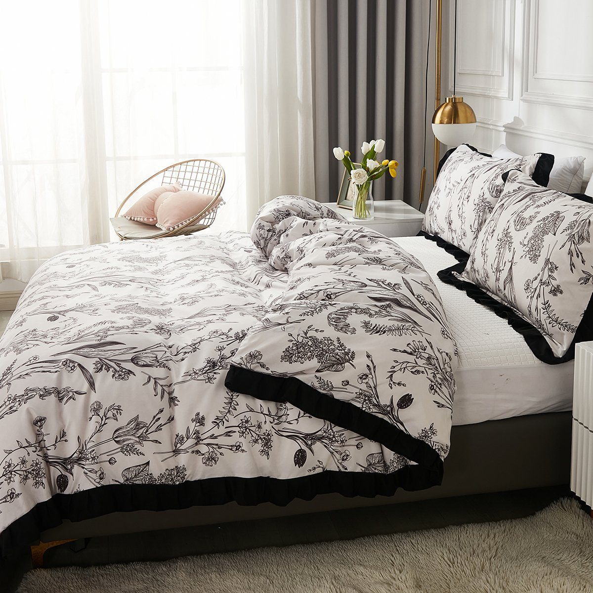 BYSURE Bettwäsche, Polyester, 3 teilig, Blumen-Bettbezug günstig online kaufen