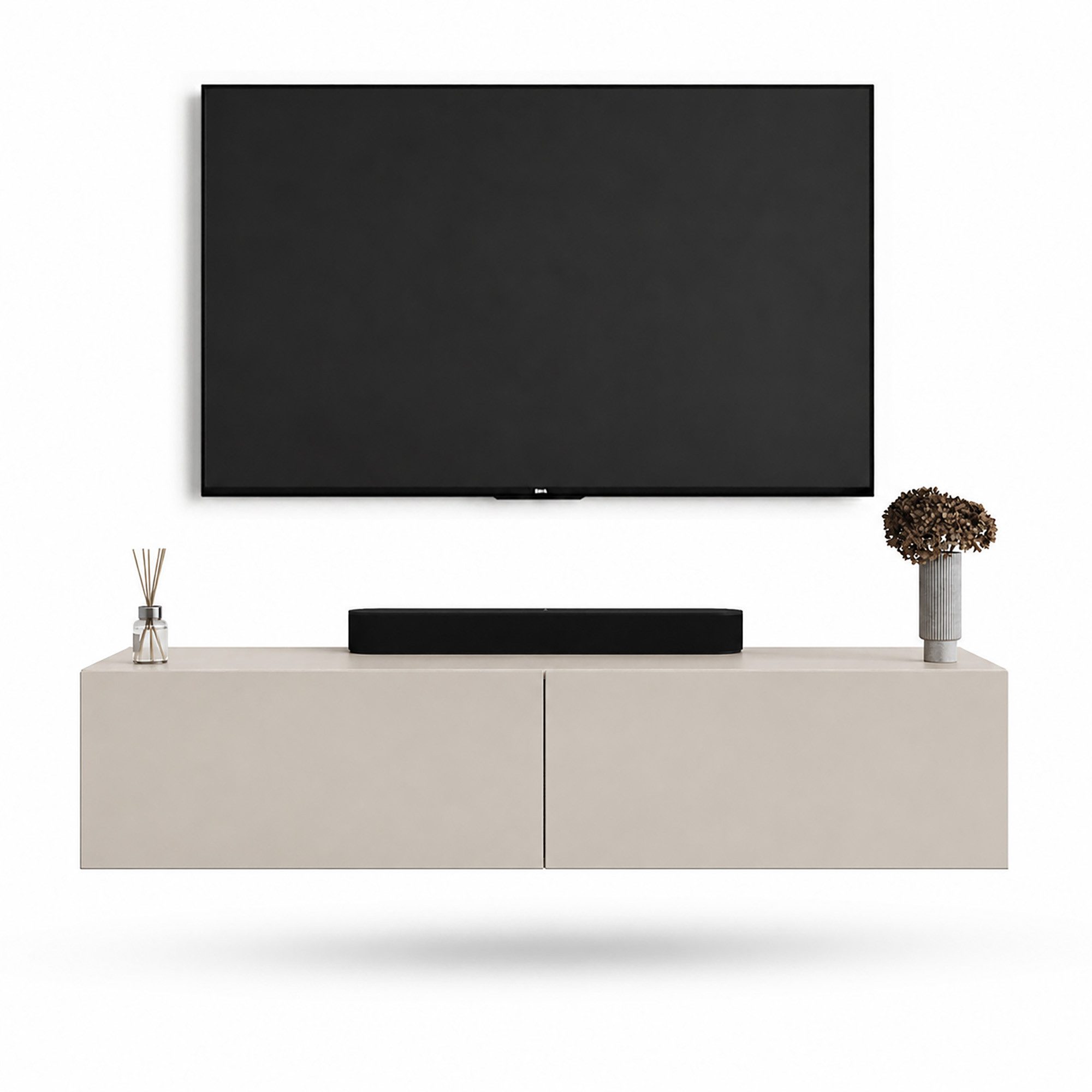 Planetmöbel TV-Schrank West TV-Board, Fernsehtisch 140 cm lang, TV-Lowboard (für Fernseher bis 65 Zoll, TV Schrank viel Stauraum, 1-St., sideboard hängend, Fernsehschrank 140 x 30 x 37,5 cm) kaschmir