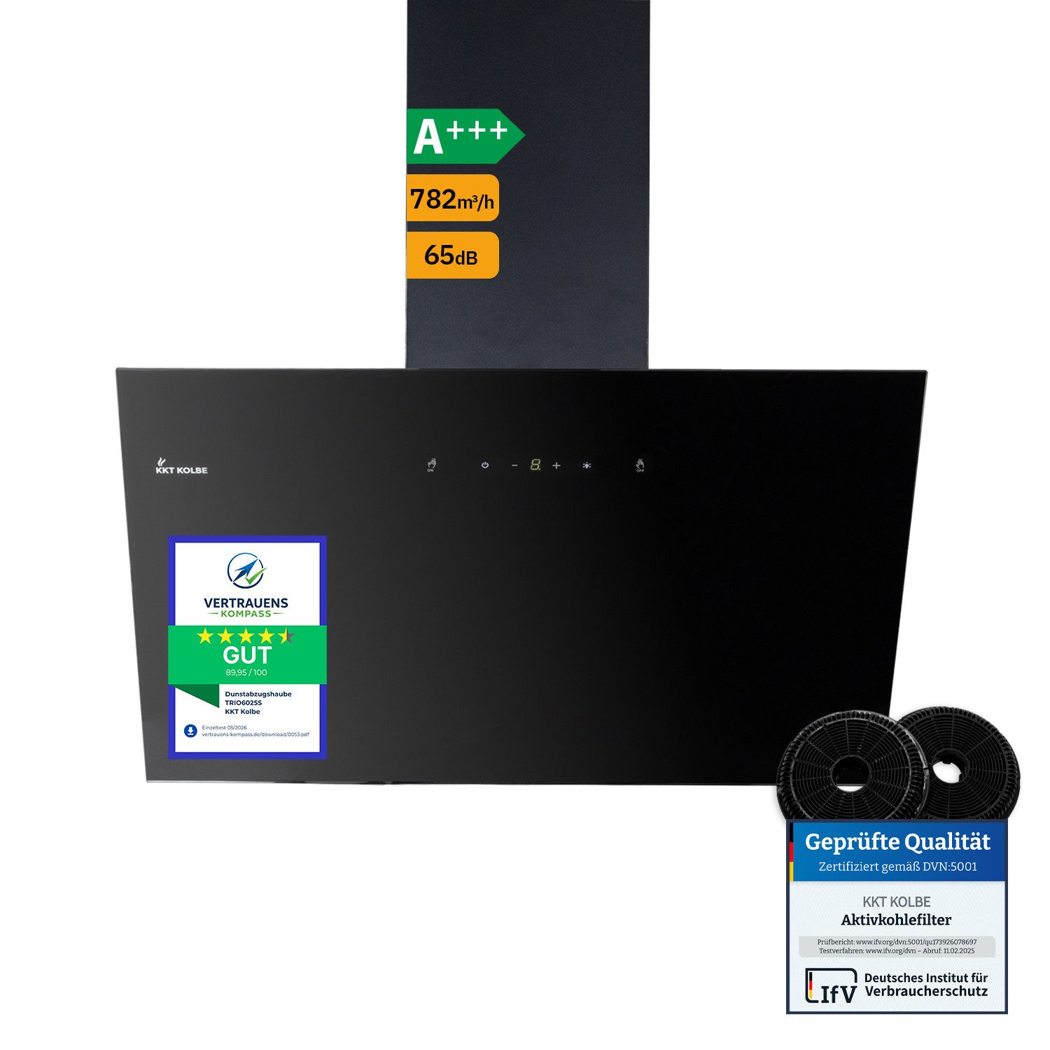 KKT KOLBE Wandhaube Dunstabzugshaube 60cm TRIO6025S Dunstabzugshaube 60cm TRIO6025S, Abzugshaube / Abluft / 60cm / Umluft / Schwarz / Gestensteuerung / LED