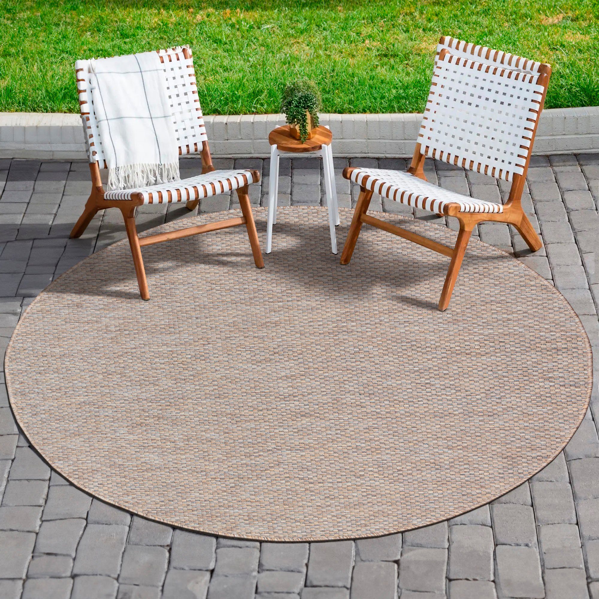 Teppich Melissa 8000, Sanat, rund, Höhe: 10 mm, Kurzflor, In -und Outdoor geeignet, Wohnzimmer beige