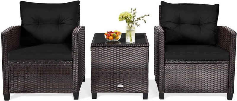 KOMFOTTEU Sitzgruppe Rattan Gartenmöbel, (Set, 3-tlg), mit Sitzkissen