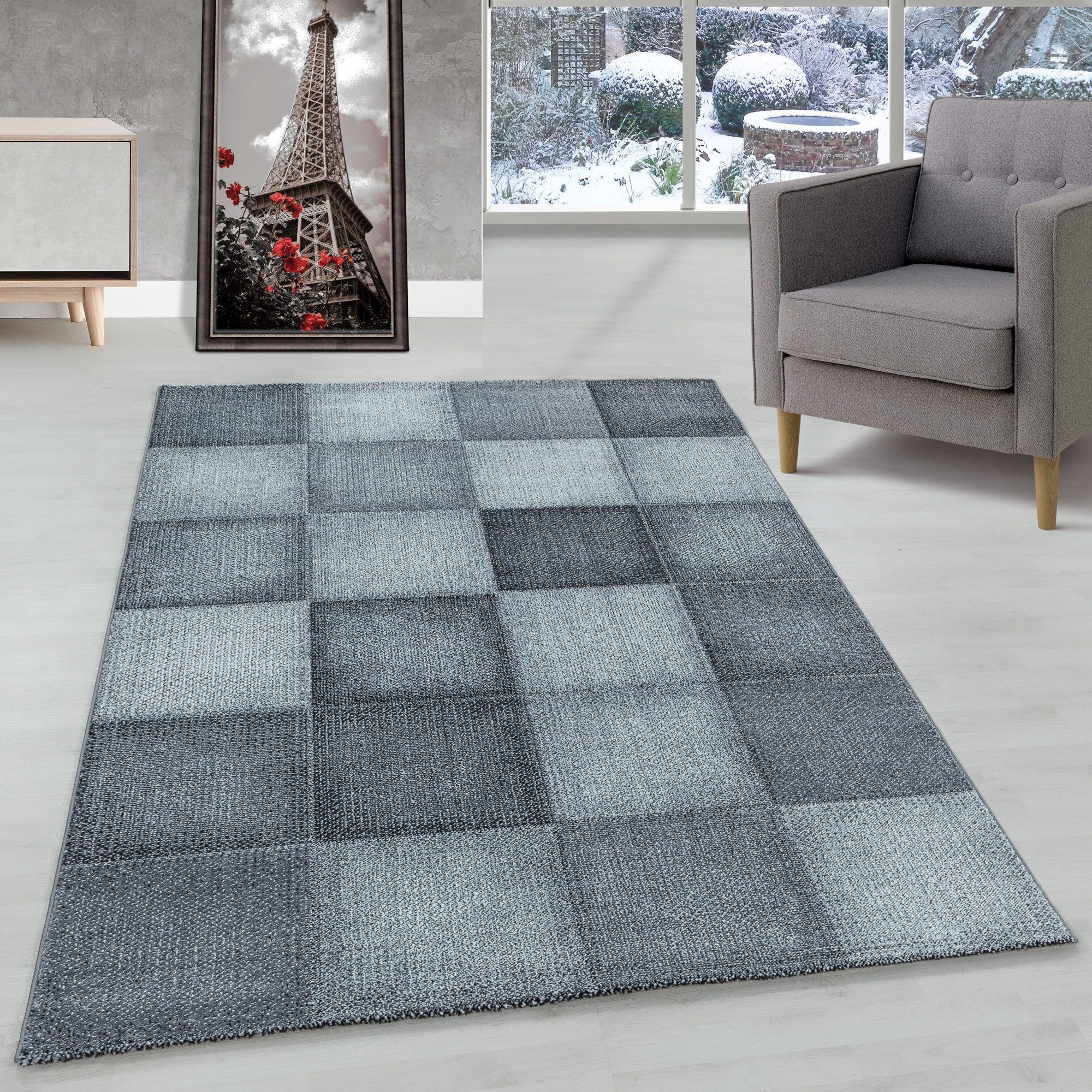 Carpettex Frisé-Teppich Kariert Design, Rechteckig, Höhe: 8 mm, Modern Kurz günstig online kaufen