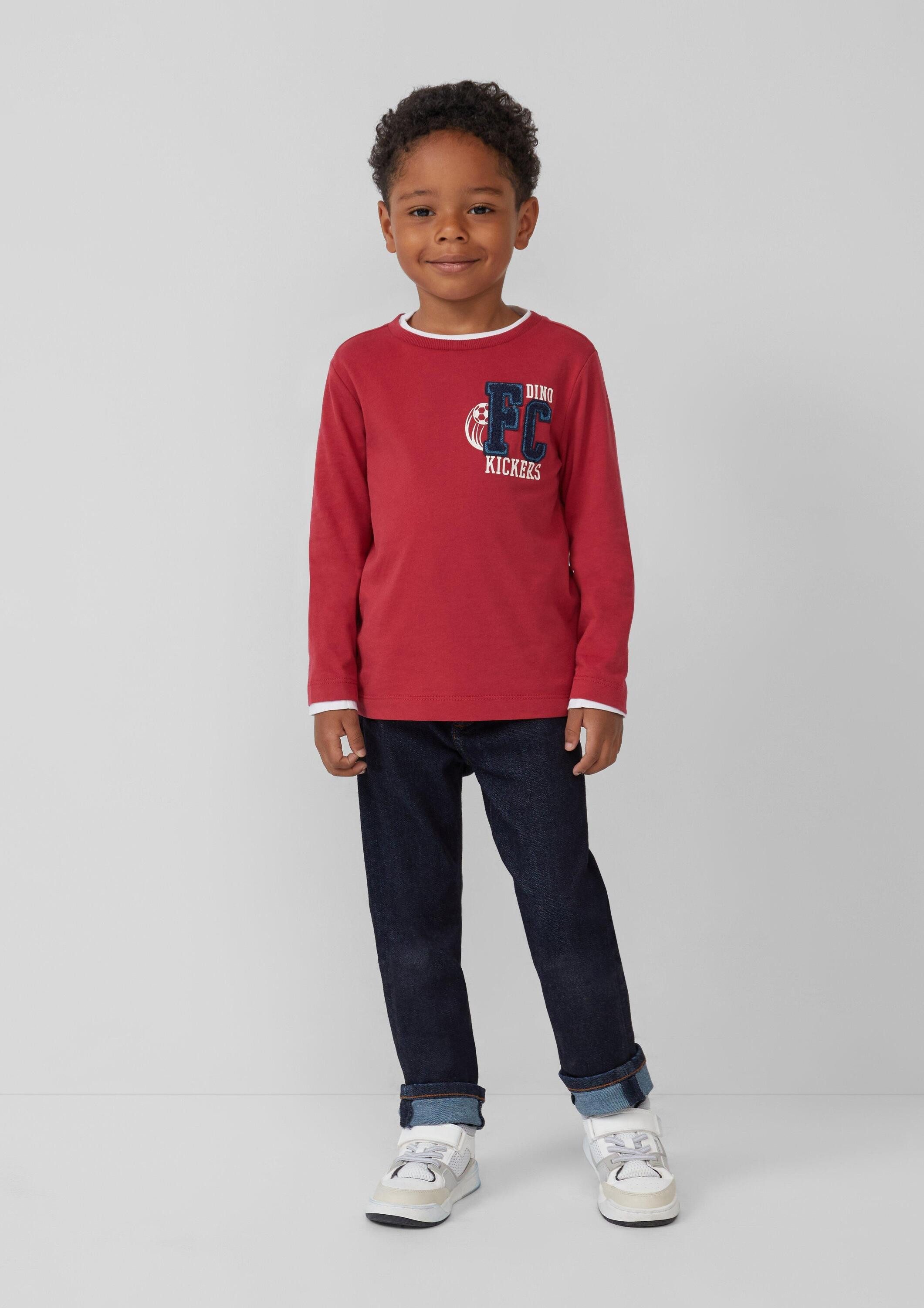s.Oliver Langarmshirt T-Shirt Baumwoll-Longsleeve mit Flock-Applikation