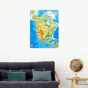 Posterlounge Wandfolie Editors Choice, Nordamerika - Topografische Karte, Klassenzimmer Illustration