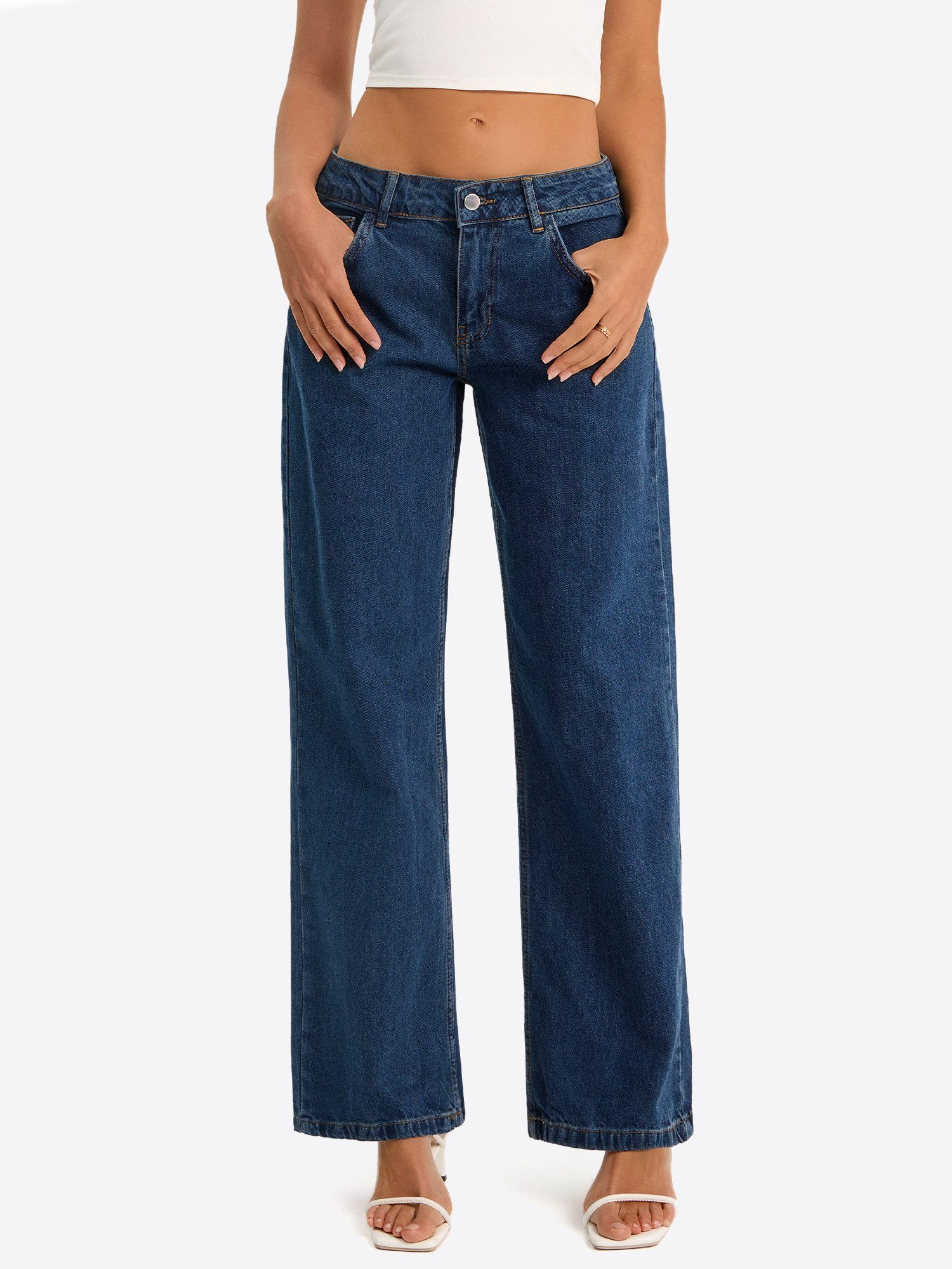 Imily Bela Boyfriend-Jeans Damen Hochgeschnittene Jeans mit geradem Bein (Packung, 1-tlg., 1per-Pack) aus Baumwolle