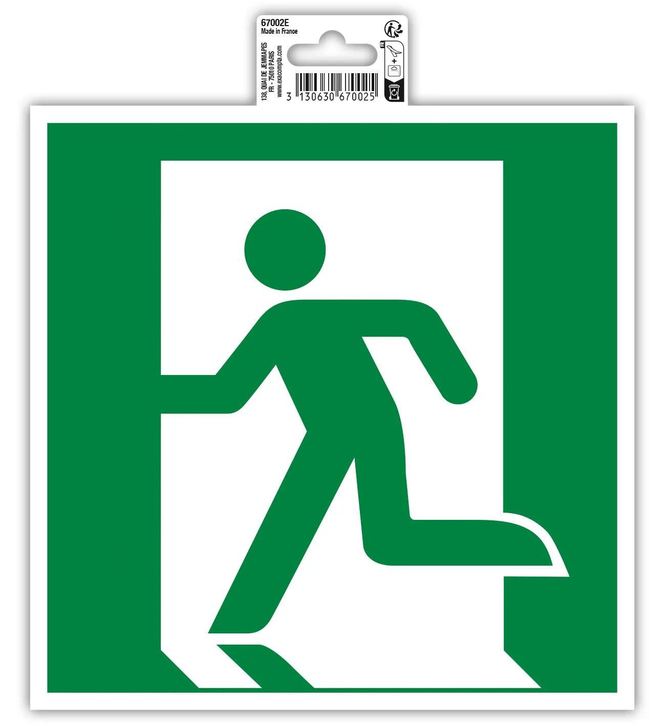 EXACOMPTA Warnschild Hinweisschild Evakuierung links PVC selbstklebend 20x20cm Grün 67002E, Sockel