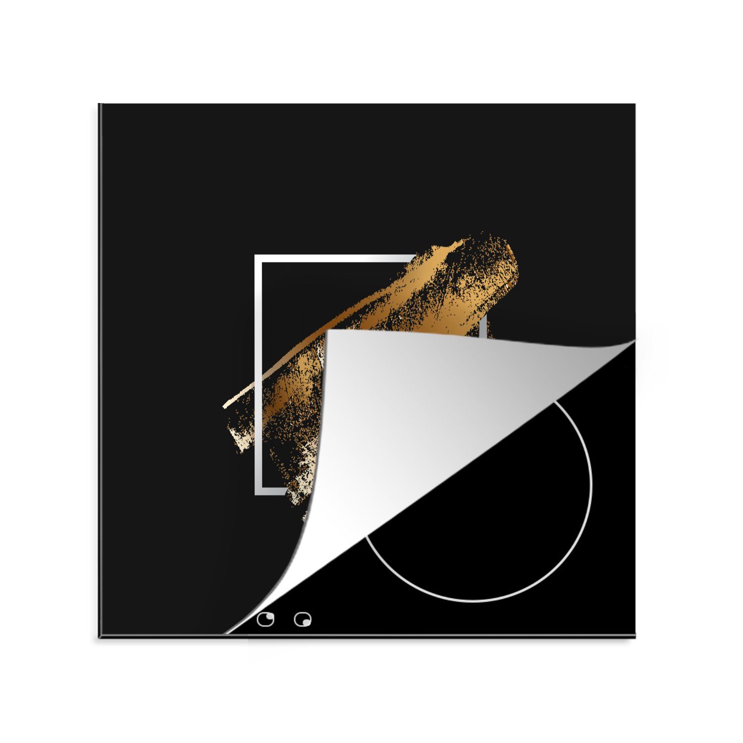 MuchoWow Herdblende-/Abdeckplatte Goldene Farbstreifen mit schwarzem Hintergrund, Vinyl, (1 tlg), 78x78 cm, Ceranfeldabdeckung, Arbeitsplatte für küche