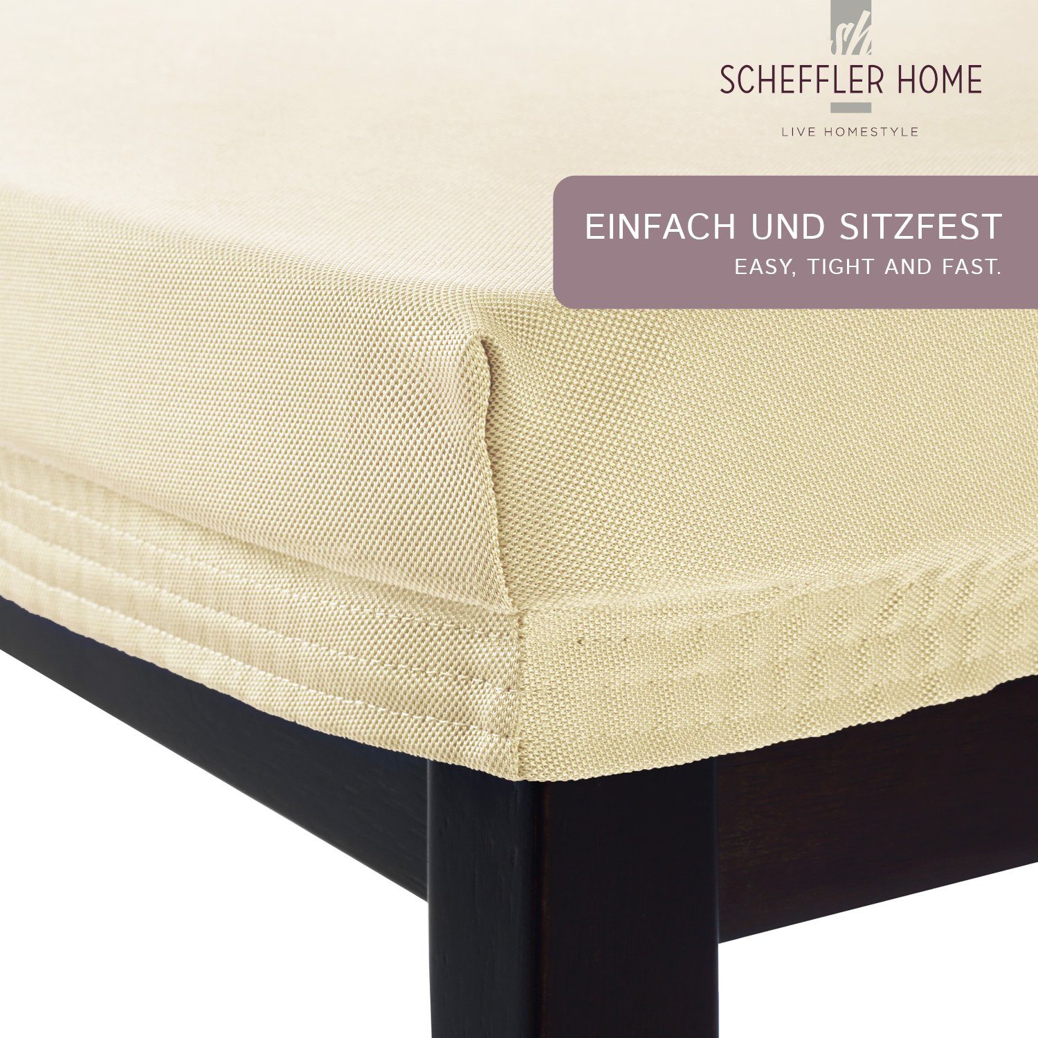 Marie Fleckenschutz Lotus HOMESTYLE sh Sitzbezug Creme und SCHEFFLER-HOME elastisch Stuhlbezug LIVE Effekt, mit