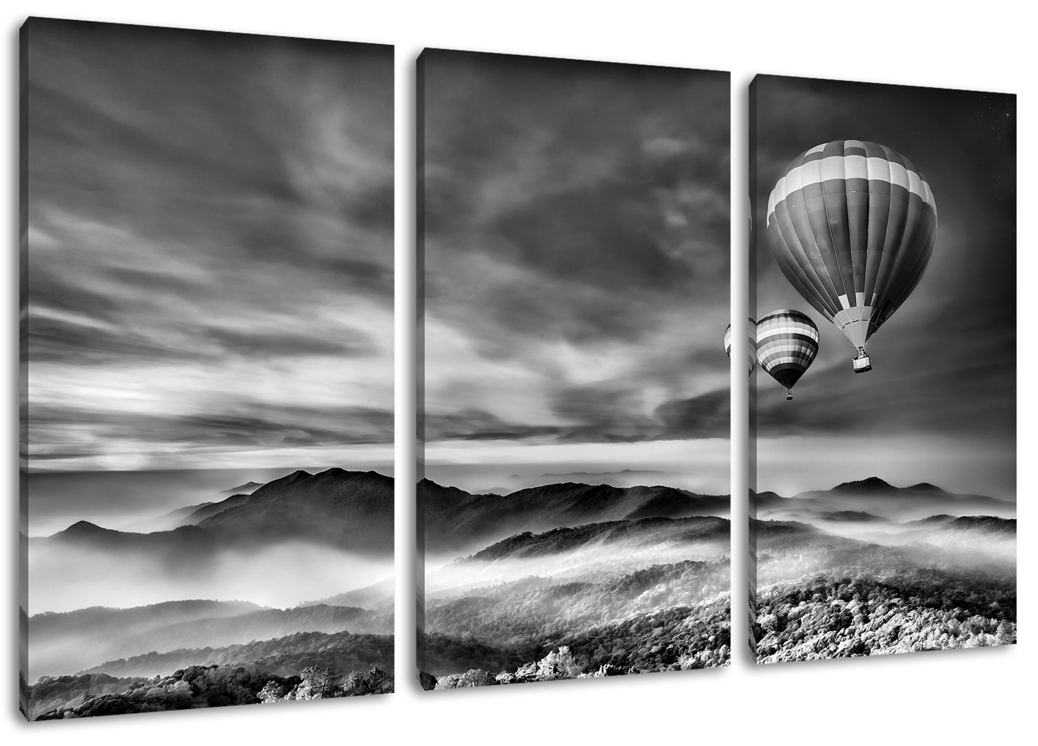 Pixxprint Leinwandbild Heiß Luftballons Alpen, Heiß Luftballons Alpen 3Teiler (120x80cm) (1 St), Leinwandbild fertig bespannt, inkl. Zackenaufhänger