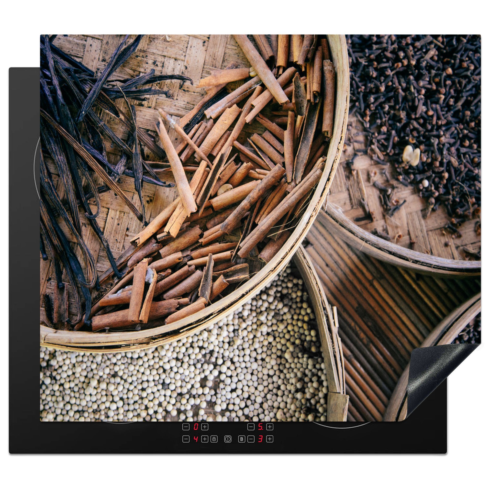 MuchoWow Herdblende-/Abdeckplatte Kräuter auf der Kaffeeplantage, Vinyl, (1 tlg), 59x52 cm, Ceranfeldabdeckung für die küche, Induktionsmatte