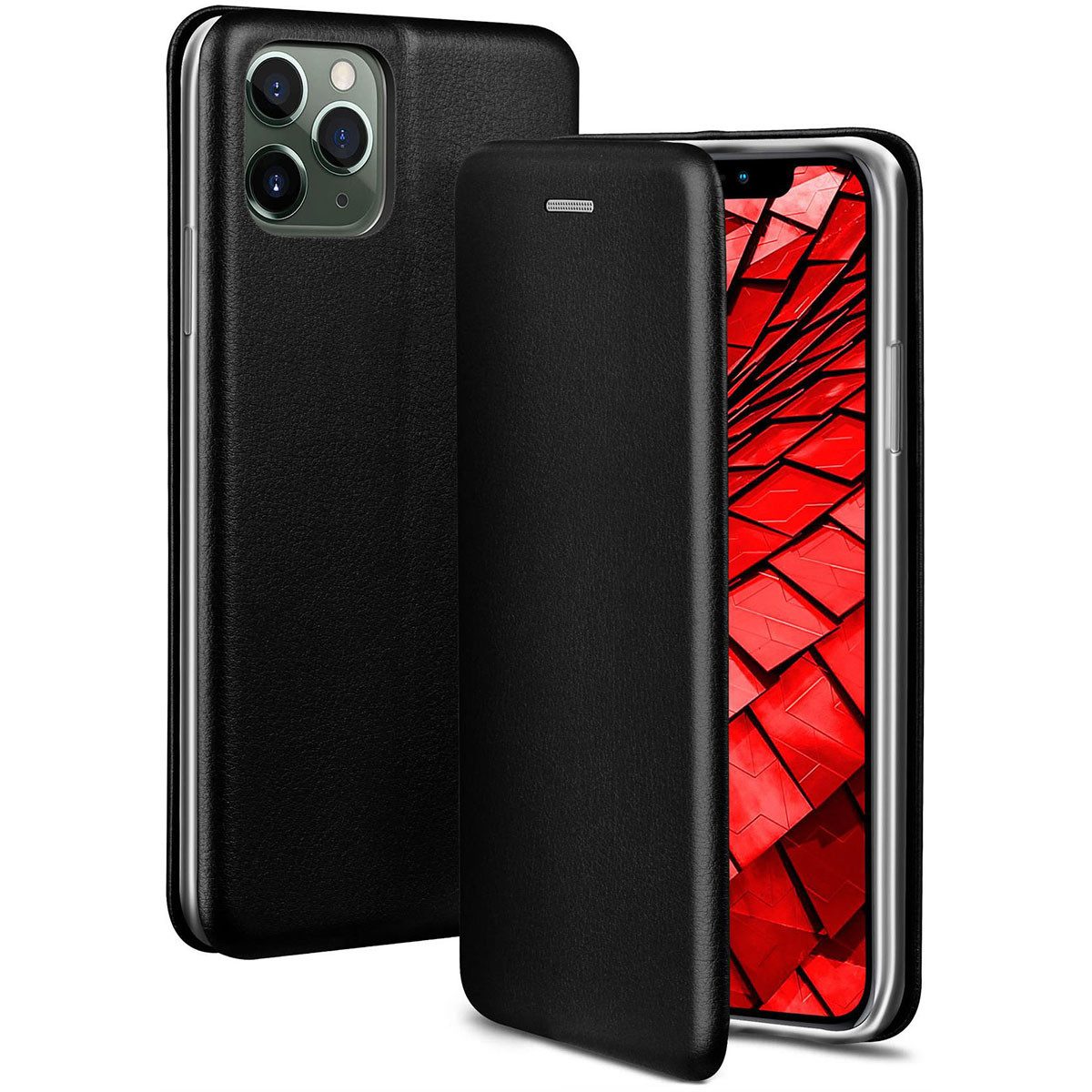 ONEFLOW Handyhülle für iPhone 11 Pro Premium Hülle Business Cover Schwarz 5,8 Zoll, 360 Grad Schutzhülle Flip Case Etui Klapphülle Dünn Leder Handy Tasche