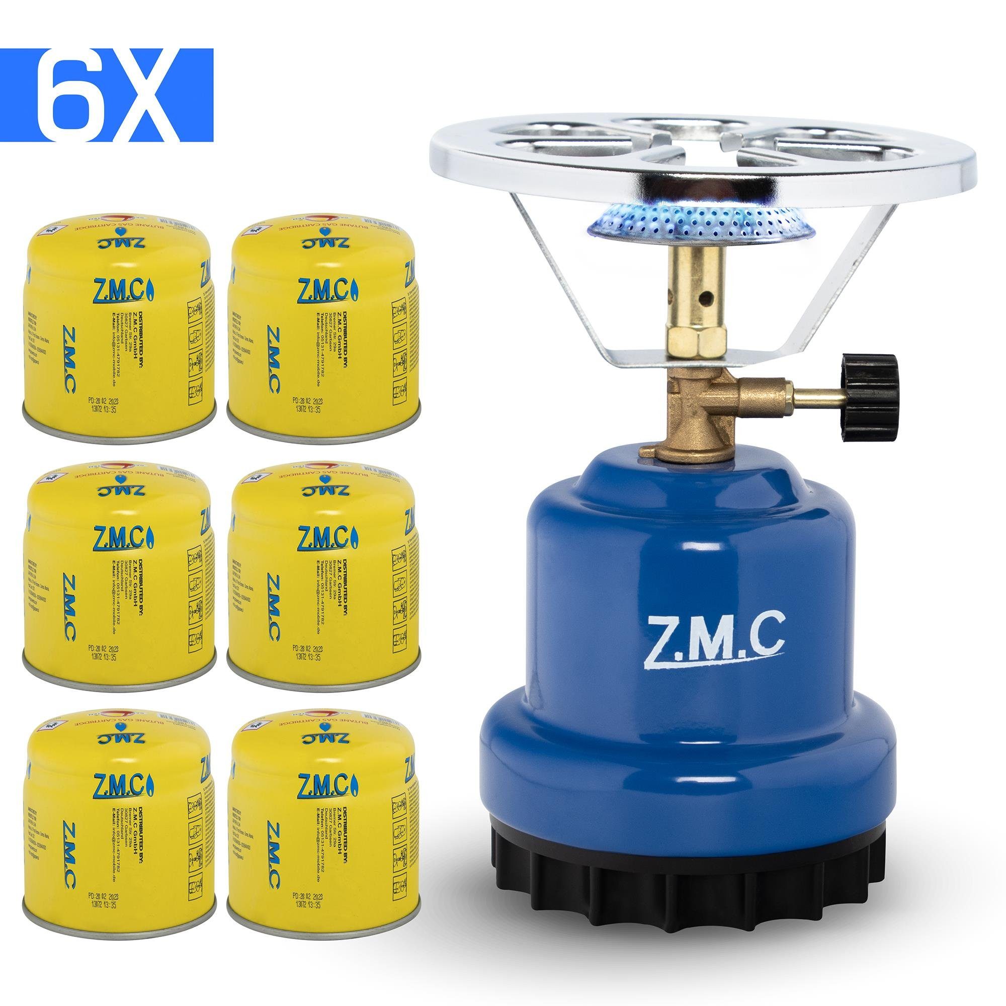 ZMC Gaskocher Campingkocher Gaskocher Shisha Kohleanzünder + 6x Gaskartuschen 190g, (Maximale Temperatur: 1100W / Gewicht: 520g / Butangas), Butangasbrenner Kartuschenkocher Kochfeld für Festivals, Wanderungen