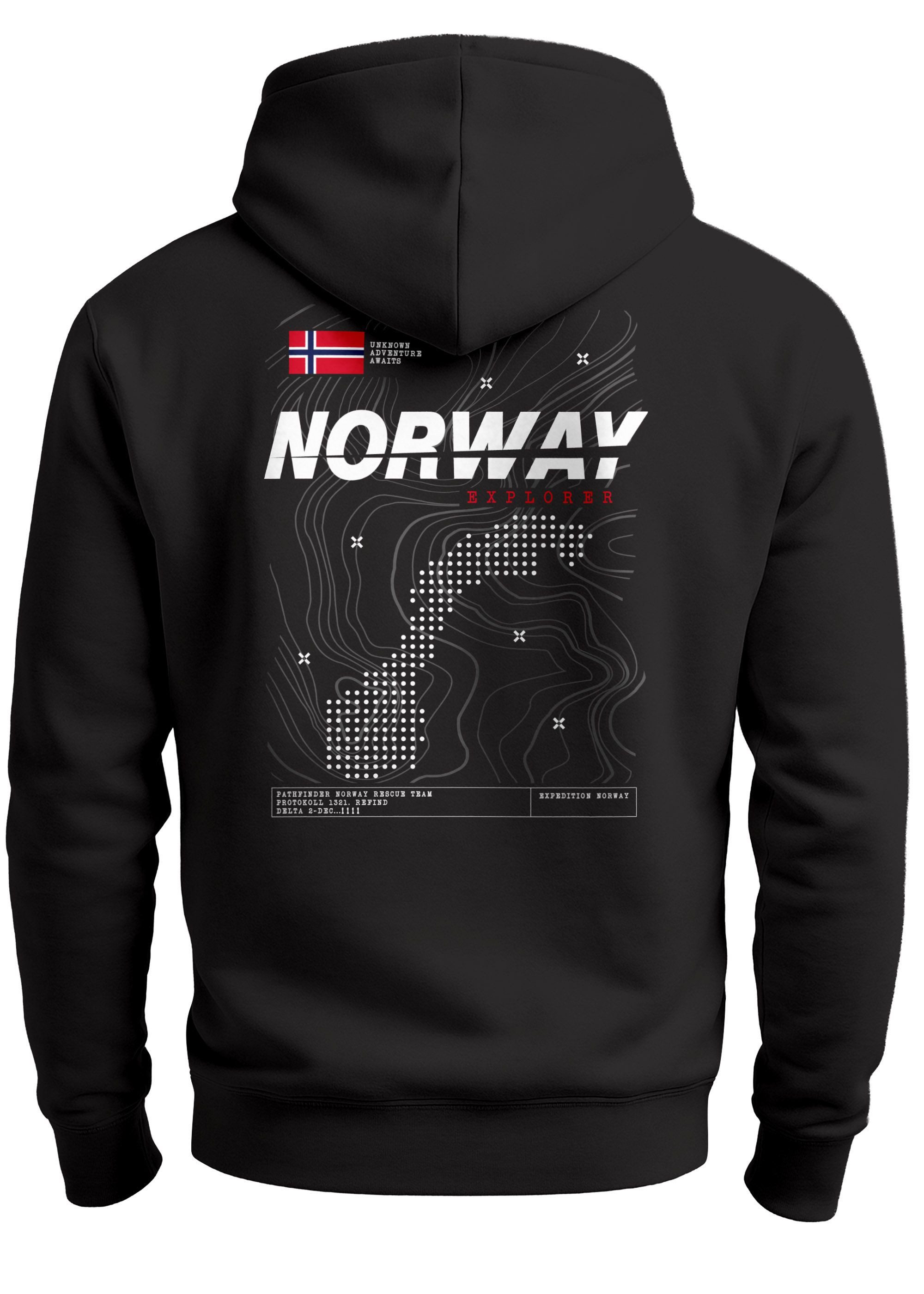 Neverless Hoodie Hoodie Backprint Herren Norwegen Flagge Schriftzug Norway günstig online kaufen