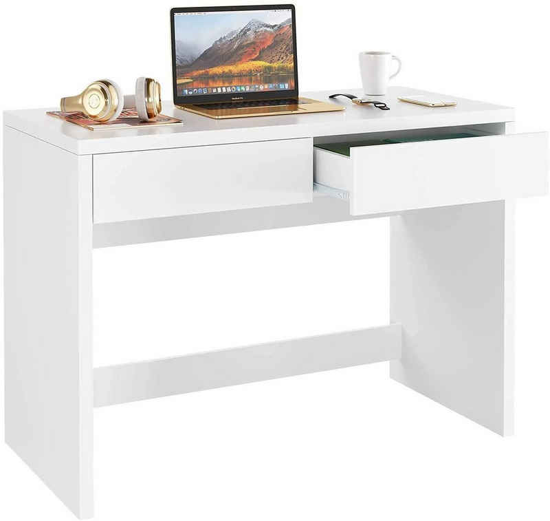 Homfa Schreibtisch, Computertisch, Arbeitstisch, PC Tisch, Bürotisch, mit 2 Schubladen, 108x50x77cm, weiß