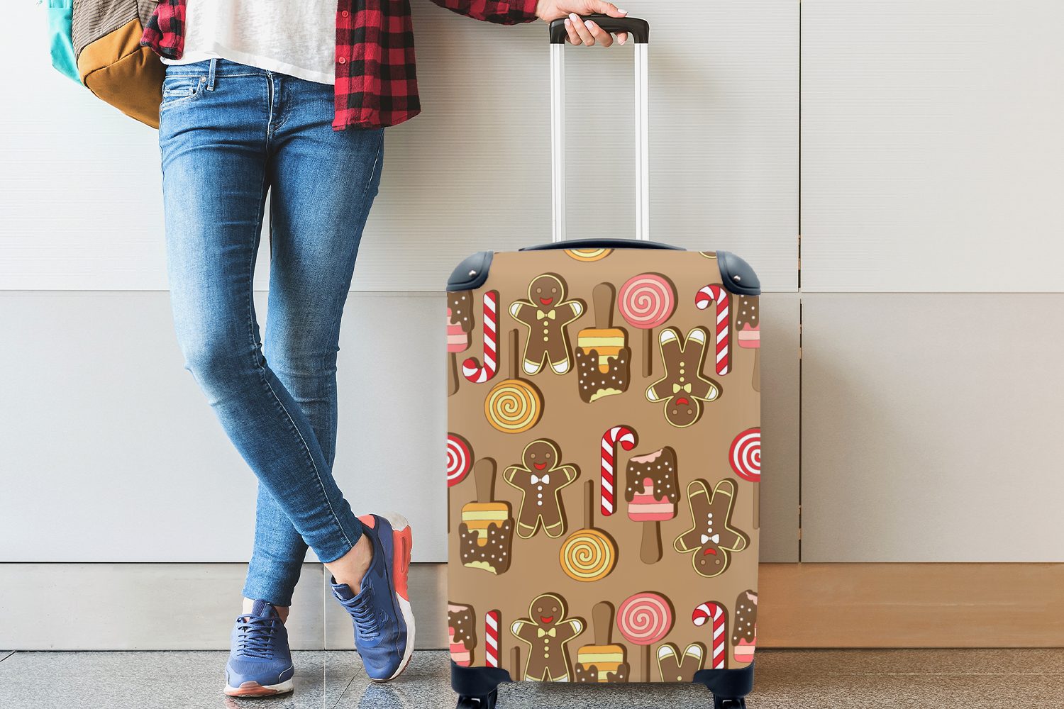 Weihnachten Handgepäck 4 Reisetasche Handgepäckkoffer mit rollen, - Muster, - für Rollen, Plätzchen - Trolley, Ferien, MuchoWow Reisekoffer Süßigkeiten
