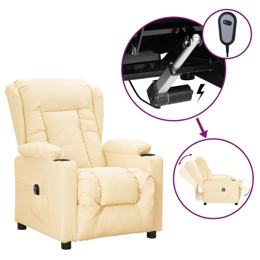 furnicato Relaxsessel Elektrisch Creme Kunstleder, TV-Sessel mit 2 Getränkehaltern und elektrischer Liegefunktion