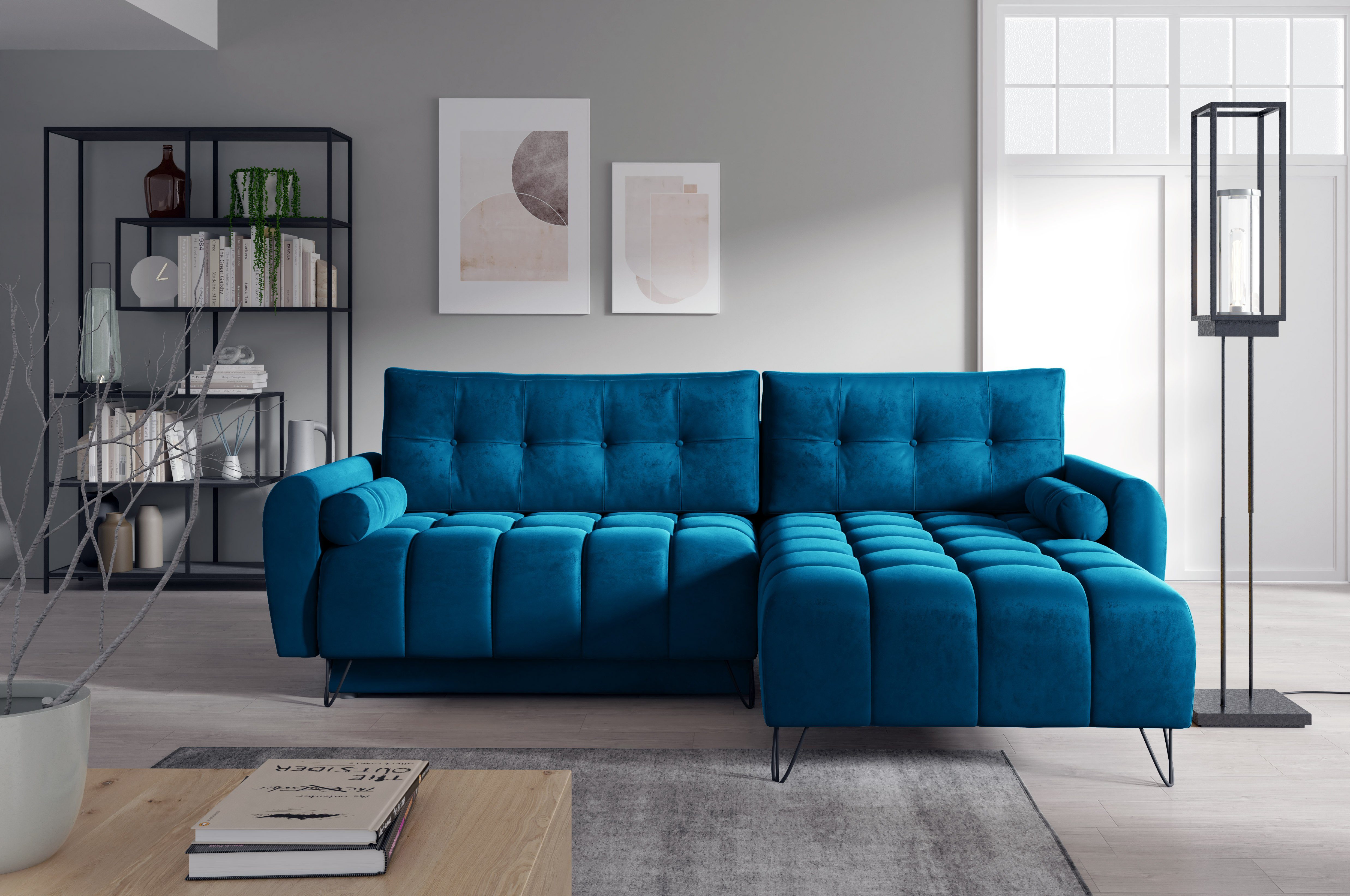 L-förmiges OHIO, und Ecke MOEBLO - Schlaffunktion (BxHxT): Sofagarnitu mit mit 245x176x94 Couch Bettzeugablage Ecksofa Elegante cm, Wohnzimmergarnitur Bettkasten Schlaffunktion