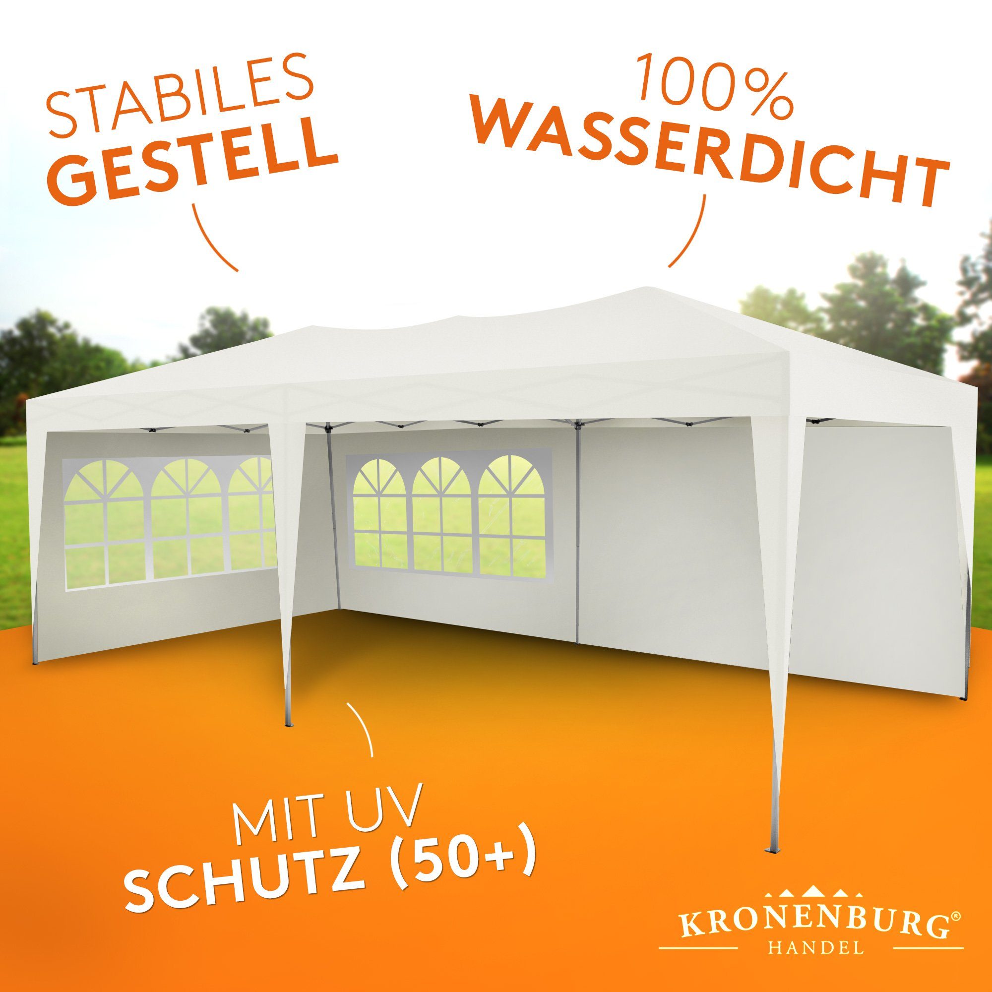Kronenburg Partyzelt 3x6m wasserdicht - Gartenpavillon, Faltpavillon stabil, UV-Schutz 50+, mit 3 Seitenteilen – Bild 4 von 5