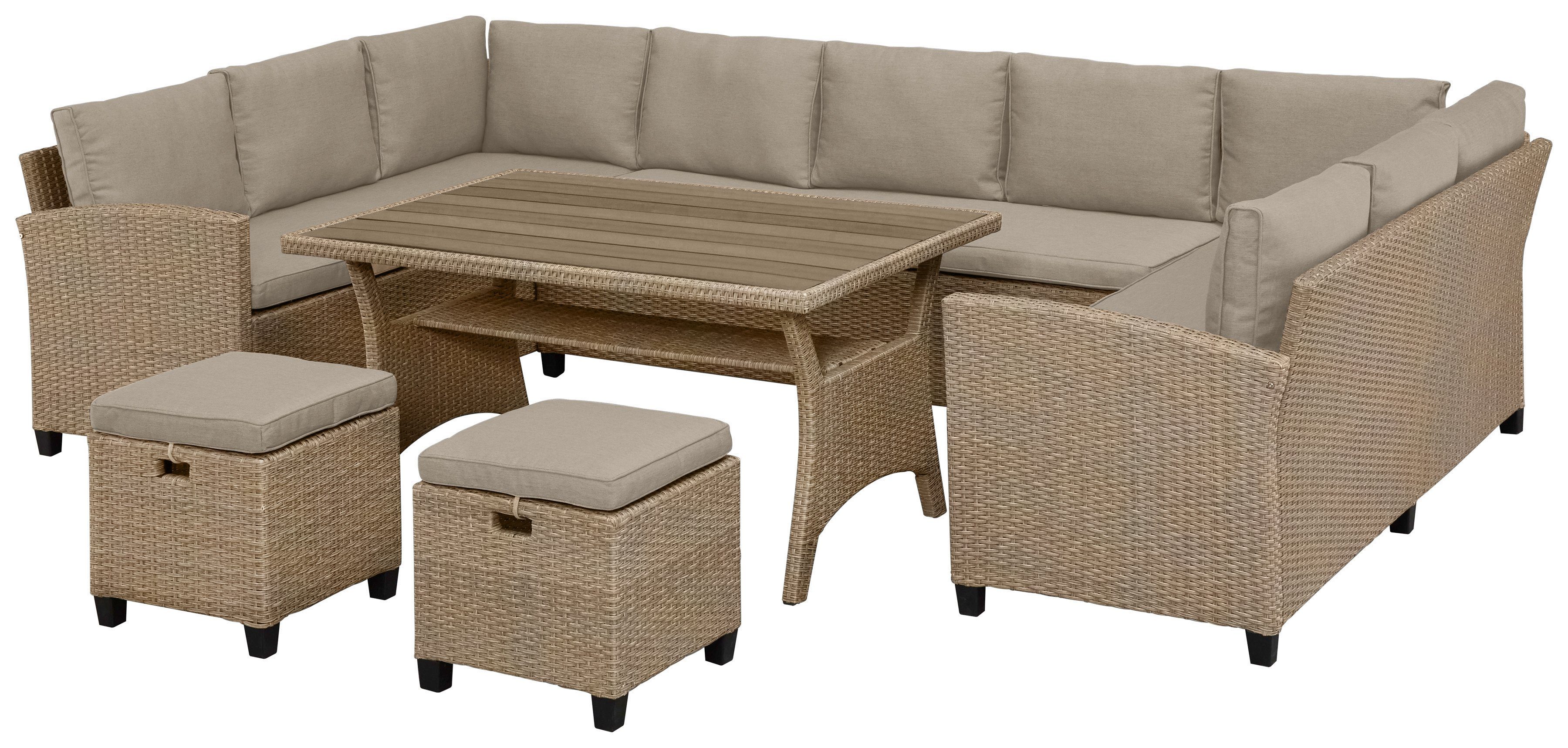 KONIFERA Gartenlounge-Set Rotterdam, (20-tlg), beige 2 120x82 Polyrattan | Sofas, grau-beige Hocker, 3 cm, Tisch