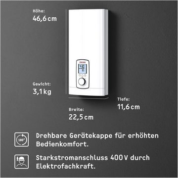 STIEBEL ELTRON Komfort-Durchlauferhitzer DHE 18/21/24 kW, immer gradgenaue Temperatur, elektronisch, min. 20 °C, max. 60 °C, 4i Technologie für immer konstante Warmwassertemperatur