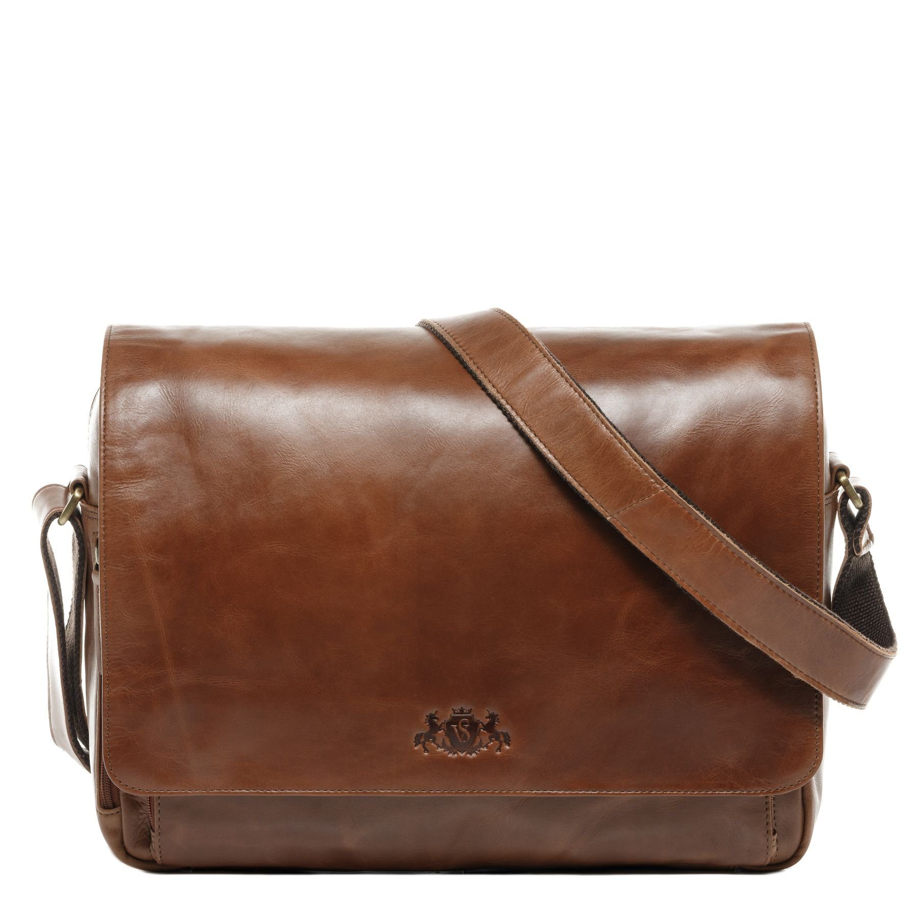 SID & VAIN Messenger Bag »AGENT«, Laptoptasche 15,4 Zoll echt Leder Herren, Umhängetasche hellbraun