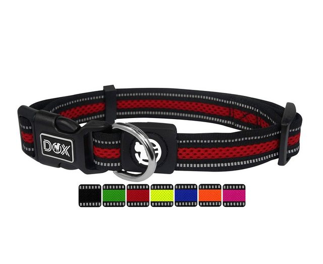 DDOXX Hunde-Halsband “Reflektierendes Airmesh Hundehalsband Stabiles Und Verstellbares Welp”, Rot M – 2.5 X 34-49 Cm