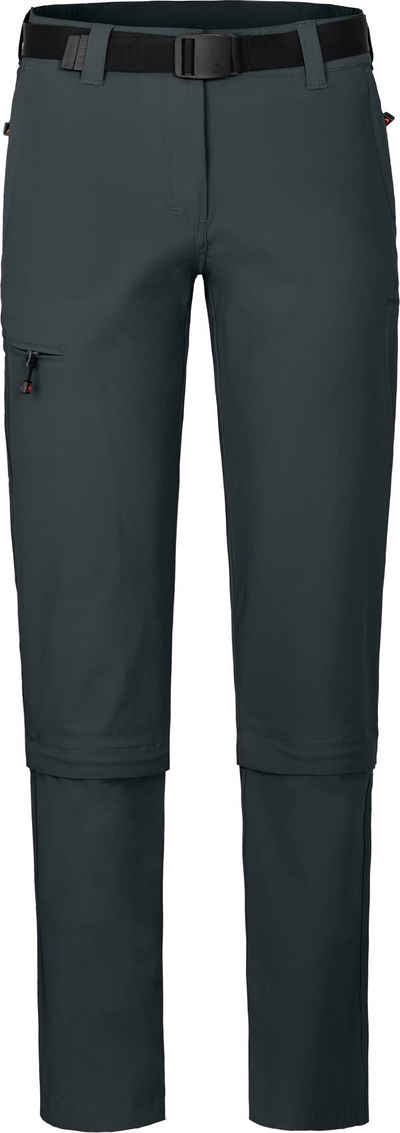Bergson Zip-off-Hose YORK Zipp-Off Damen Wanderhose, vielseitig, pflegeleicht, Kurzgrößen, dunkel grau