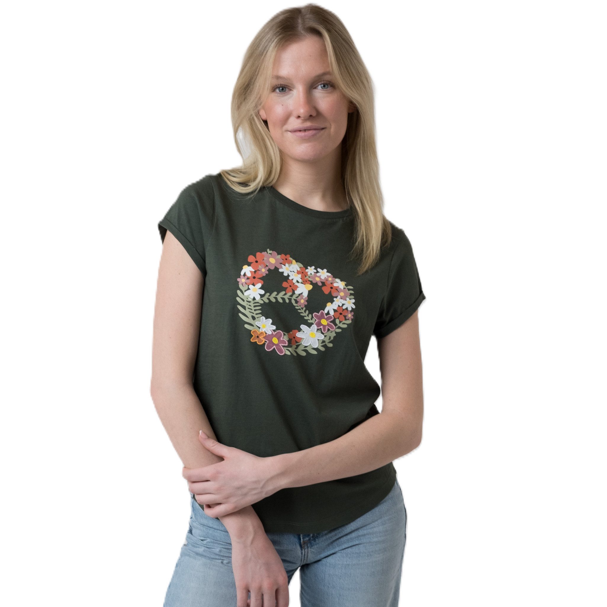Bavarian Caps T-Shirt Bavarian Caps Damen T-Shirt "Blumenbreze" - tannengrün (T-Shirt, T-Shirt)