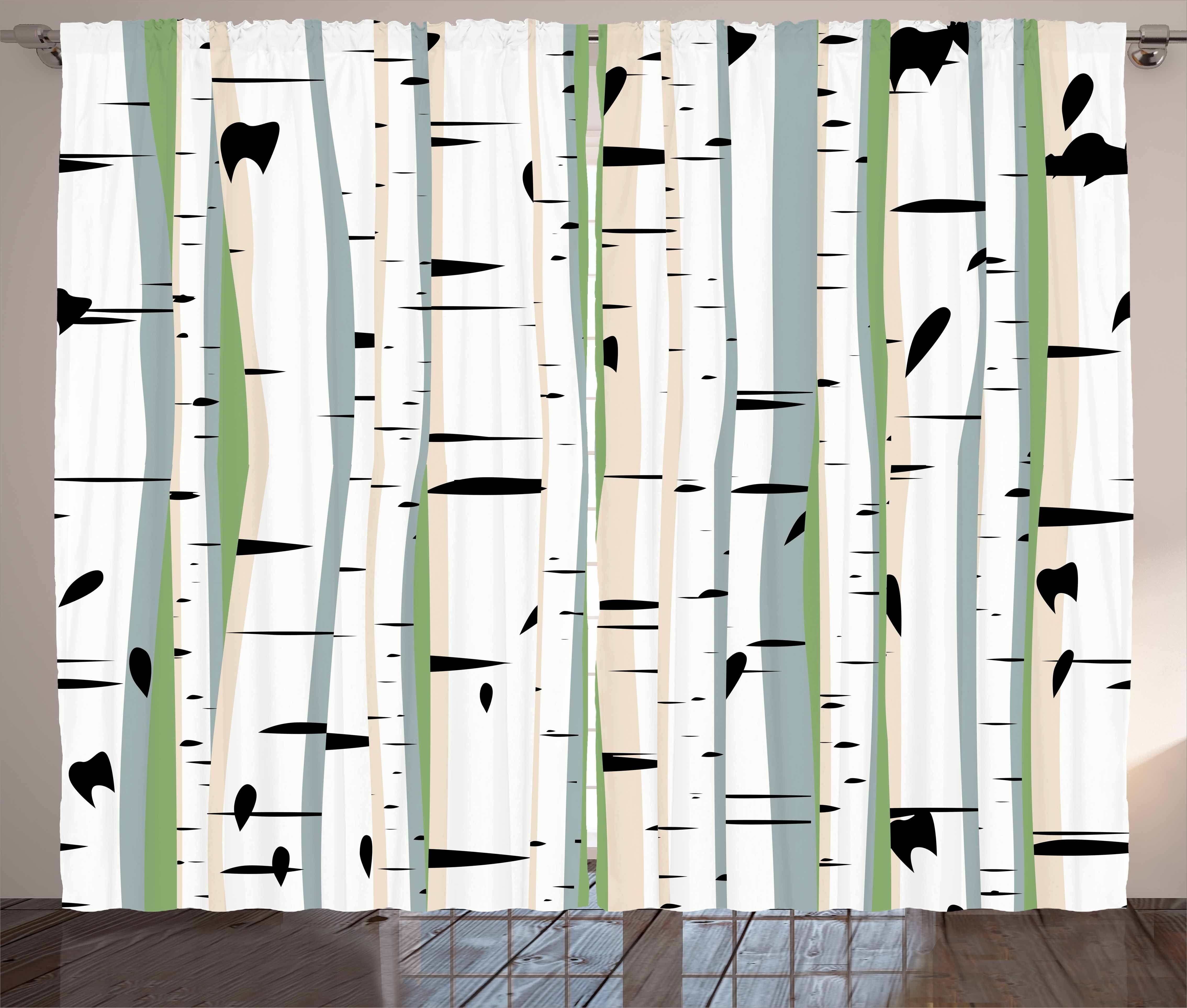 der Vorhang und Haken, Baum Kräuselband Stämme Schlafzimmer Birken-Muster mit Abakuhaus, Gardine Schlaufen