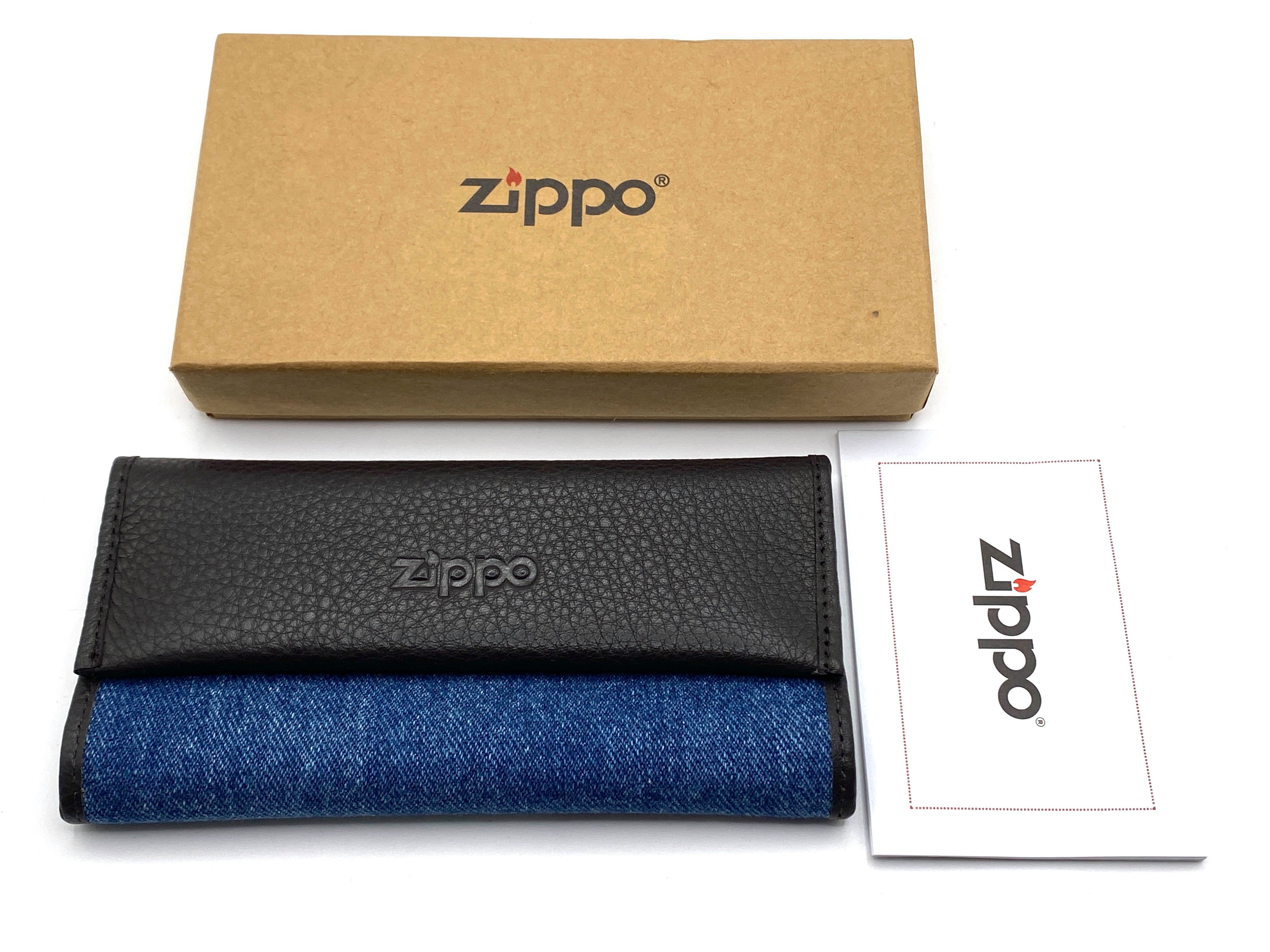 Zippo Tabakbeutel Drehertasche Tabak Beutel Jeans/Lederoptik inkl. Geschenkbox, mit Papierfach und Magnetverschluß