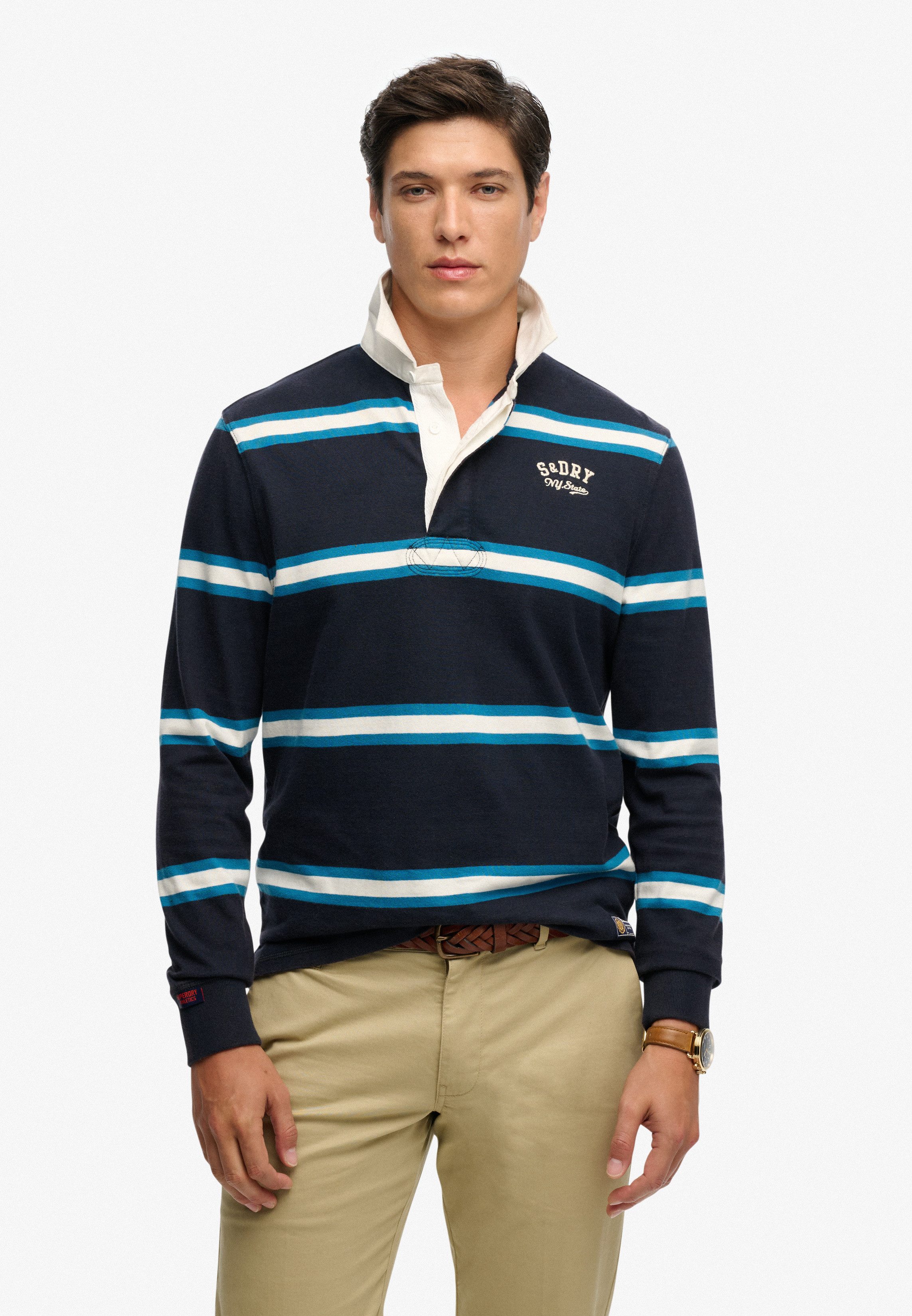Superdry Langarm-Poloshirt VINTAGE ATHLETIC STRIPE RUGBY Baumwolle, relaxed fit
