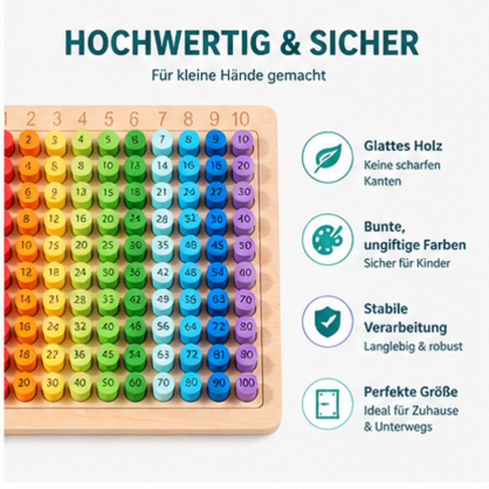 White Fox Studio Lernspielzeug 1x1 Lernen Spiel Multiplikationsbrett Montessori Multiplikation Board (1x1 Mathe, Lernspiel), frühkindliche Bildung – Bild 4 von 5