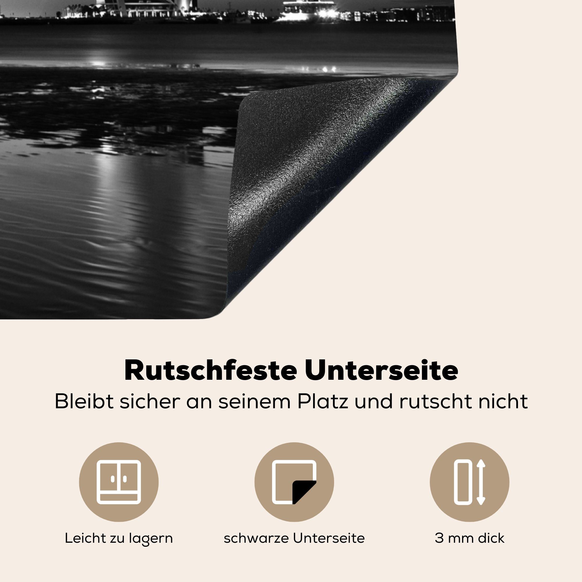 MuchoWow Herdblende-/Abdeckplatte Dubai - (1 Arbeitsplatte tlg), Vinyl, Ceranfeldabdeckung, für küche Hotel Schwarz Weiß, cm, - 78x78 