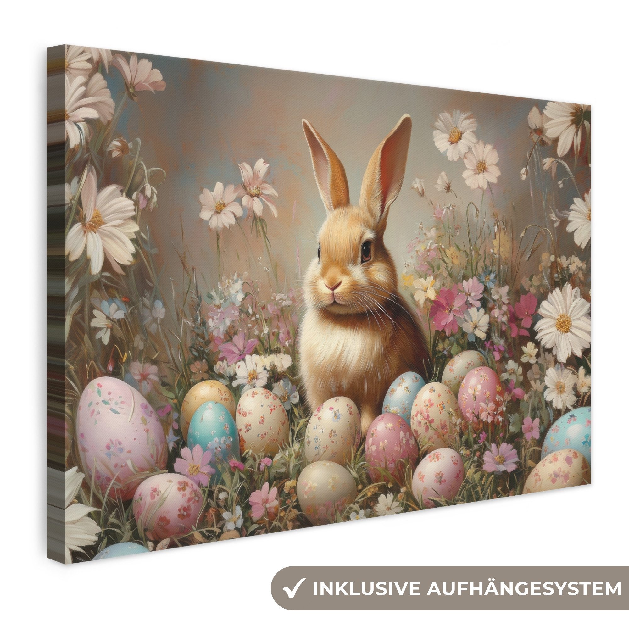 OneMillionCanvasses® Leinwandbild Osterhase - Frühling - Ostereier - Ostern Deko, Fotodruck (1 St), Leinwand Bilder Klein, Wand Dekoration Aesthetic 30x20 cm
