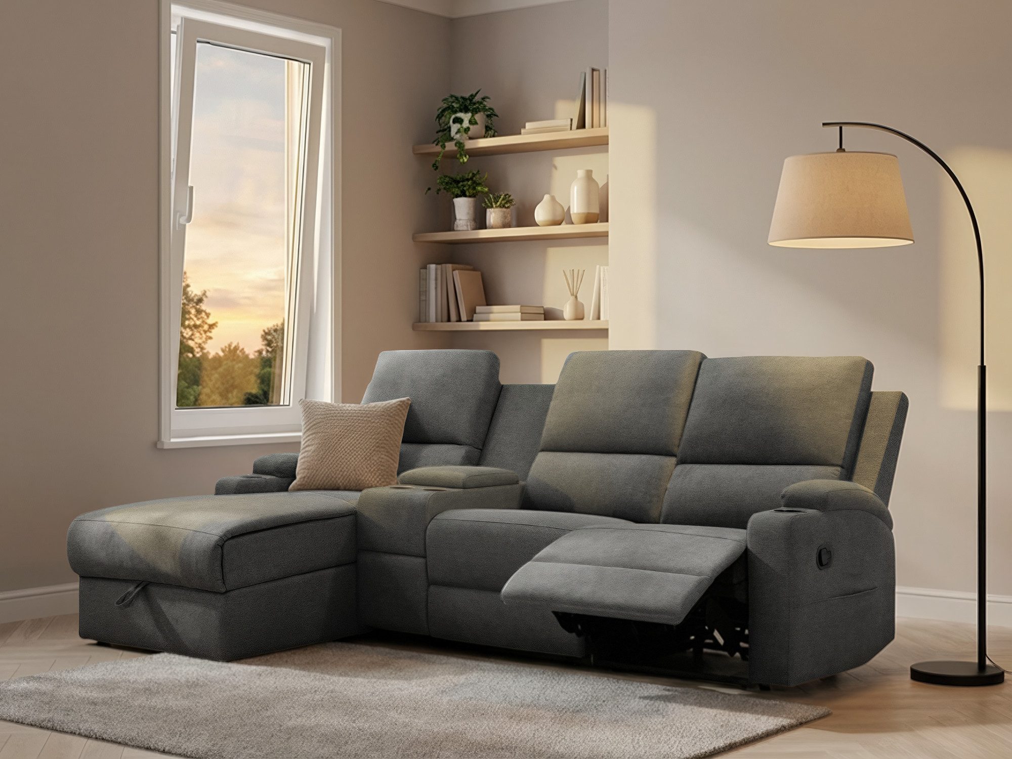 OTTO home Ecksofa NAPORI Multimediasofa, 3er Kinosessel XXL, L-Form, 3 Bezugsstoffe, Kinosofa mit Relaxfunktion, Getränkehalter, Staufach und Staukasten