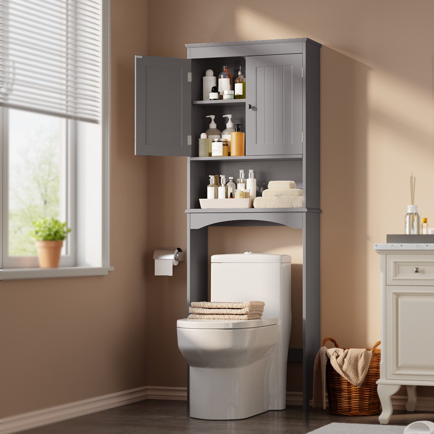 Blishom Badregal WC-Regal über Toilette, Badezimmerschrank mit Verstellbarem Regalboden, Badregal Platzsparend mit Offenem Fach, 167 x 60 x 23 cm – Bild 5 von 5