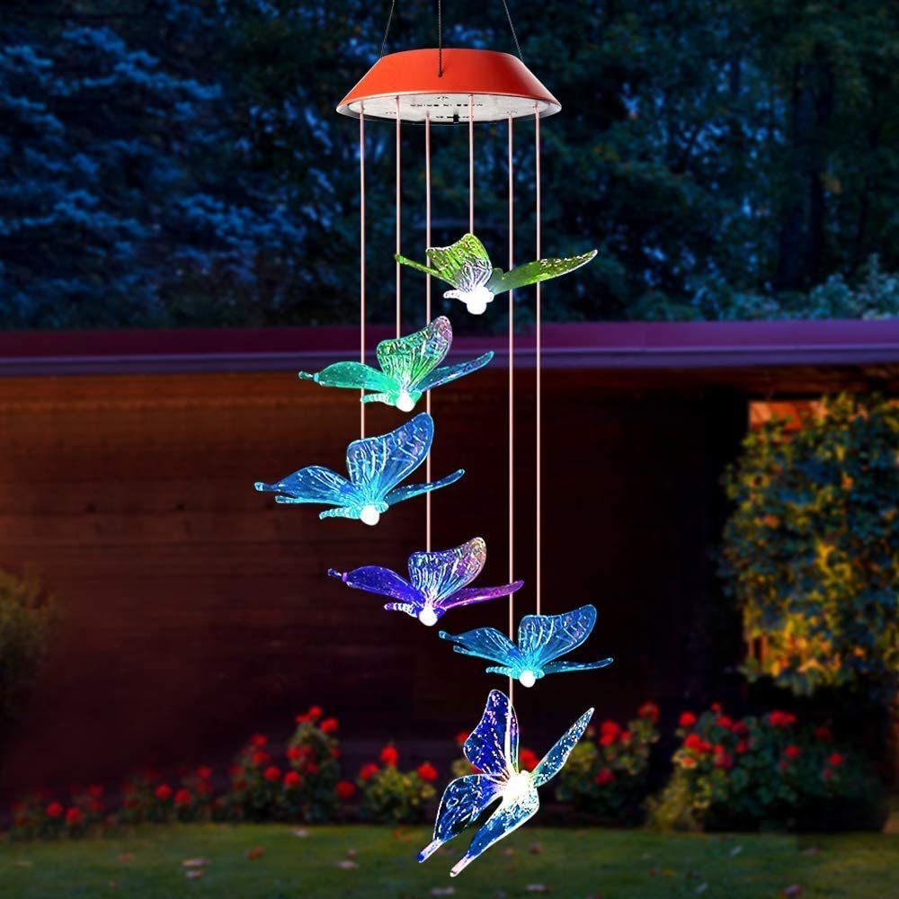 MAVURA LED Gartenleuchte LED Solar Hängende Schmetterlinge, Farbwechsel Tageslichtweiß, Lichtspiel Schmetterling Windspiel Gartenlampe leuchtende fest LED Draußen integriert