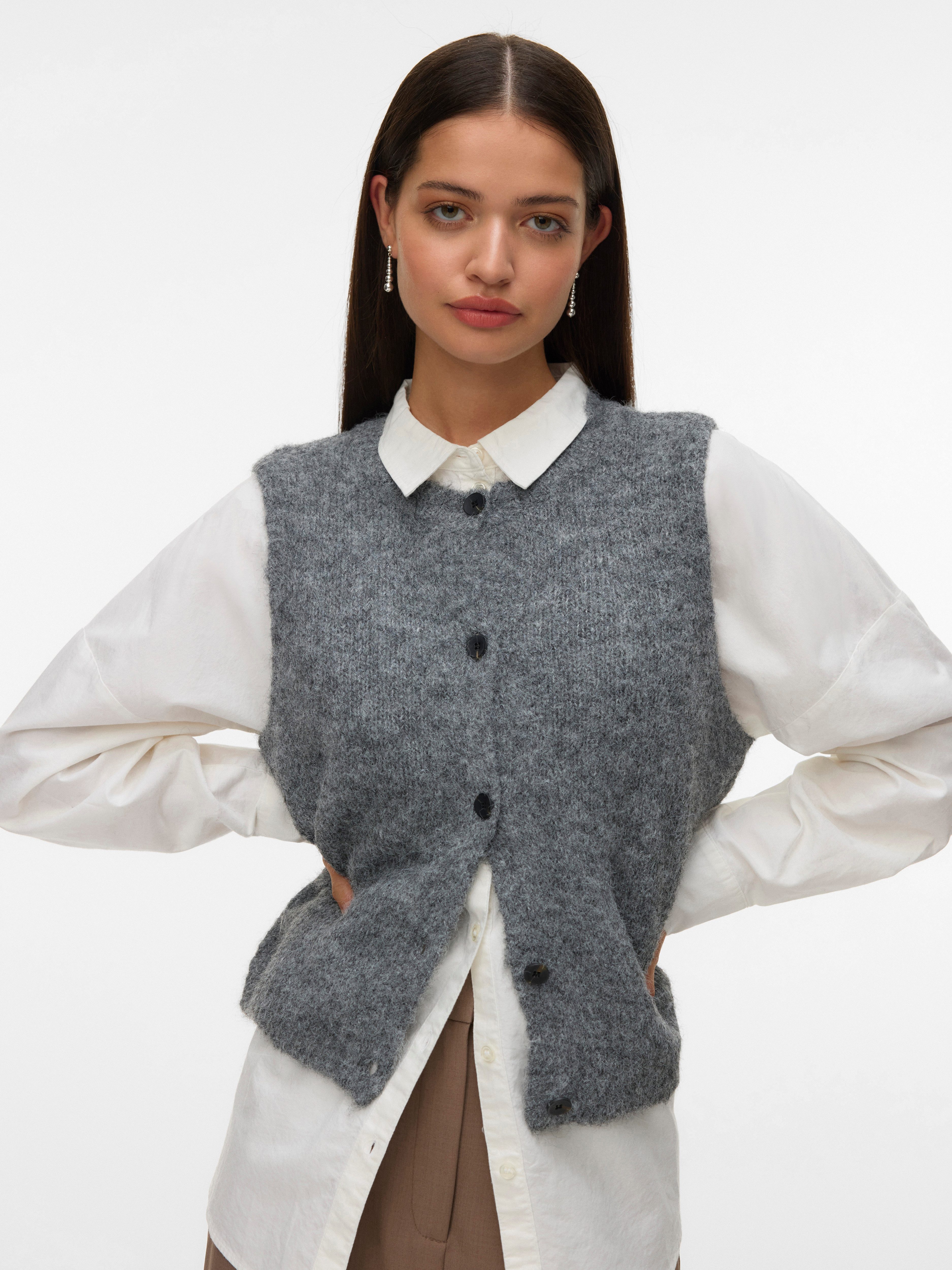 Vero Moda Strickweste VMNOVAH SL O-NECK BUTTON VEST NOOS mit Wolle günstig online kaufen