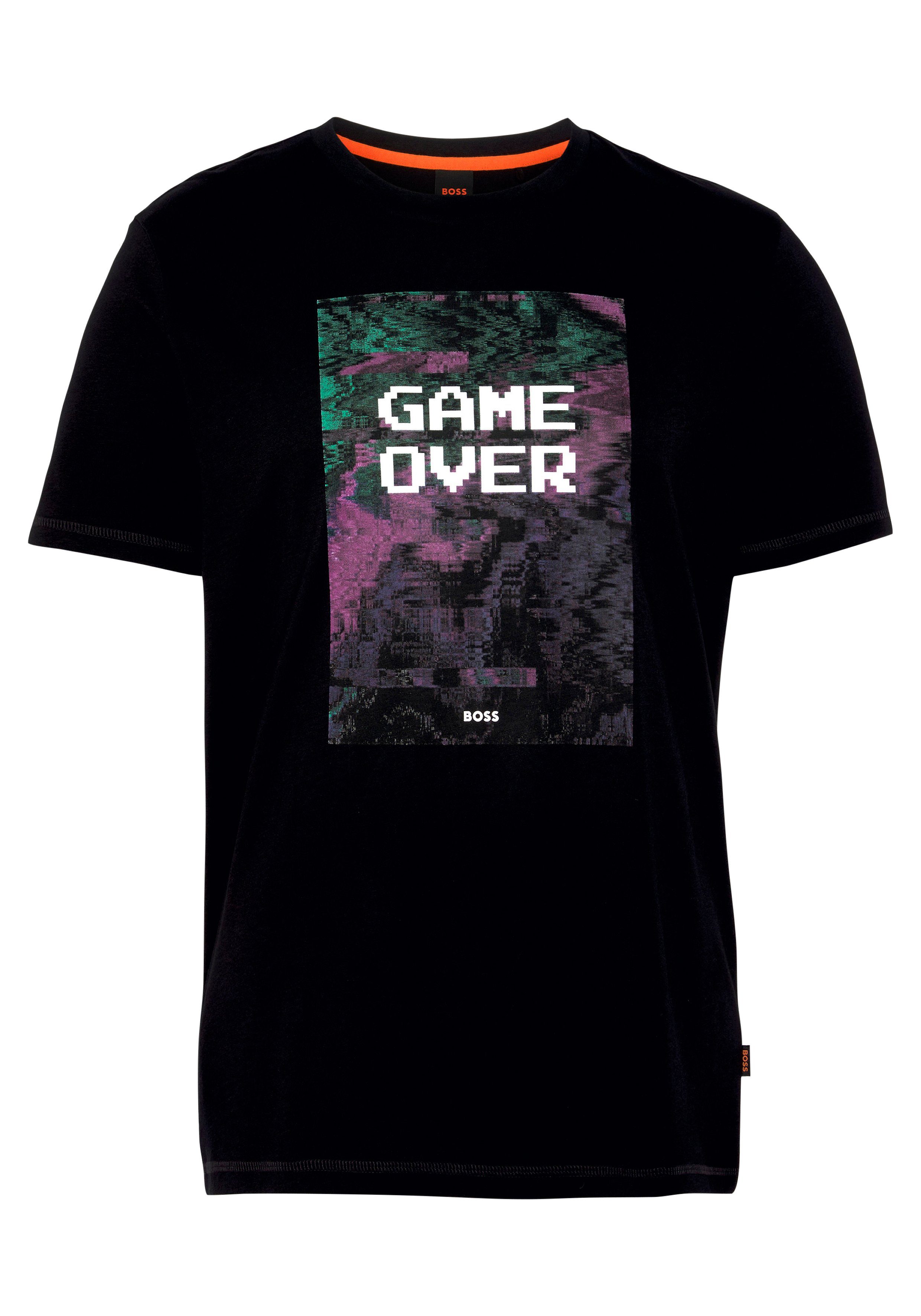BOSS ORANGE T-Shirt TeMessage mit großem Print auf der Brust Black001 | T-Shirts