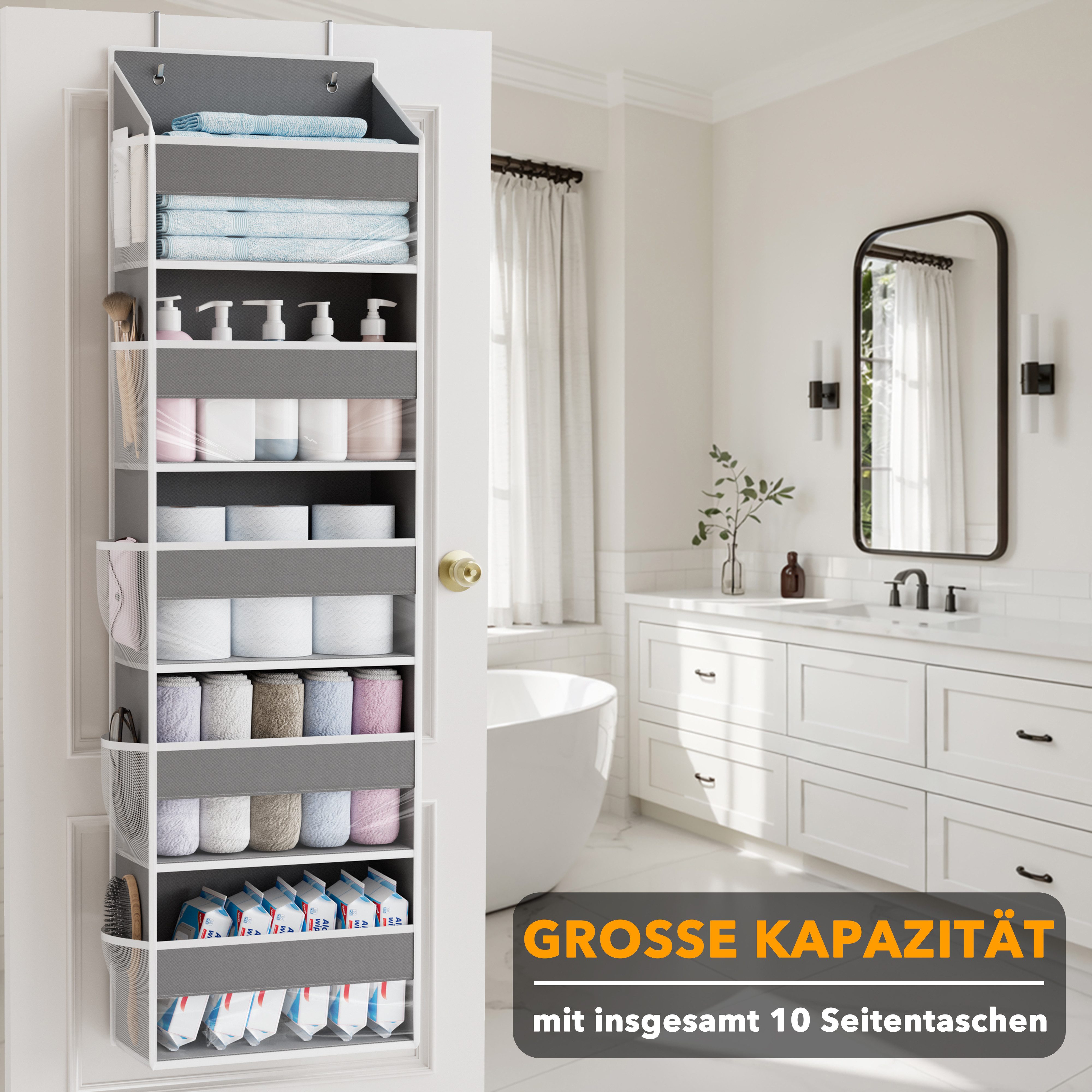 SpaceAid Hängeregal Organizer, Tür-Organizer mit 5 großen Fächern, 10 Mesh-Seitentaschen und klaren Fenstern, für Schlafzimmer, Badezimmer