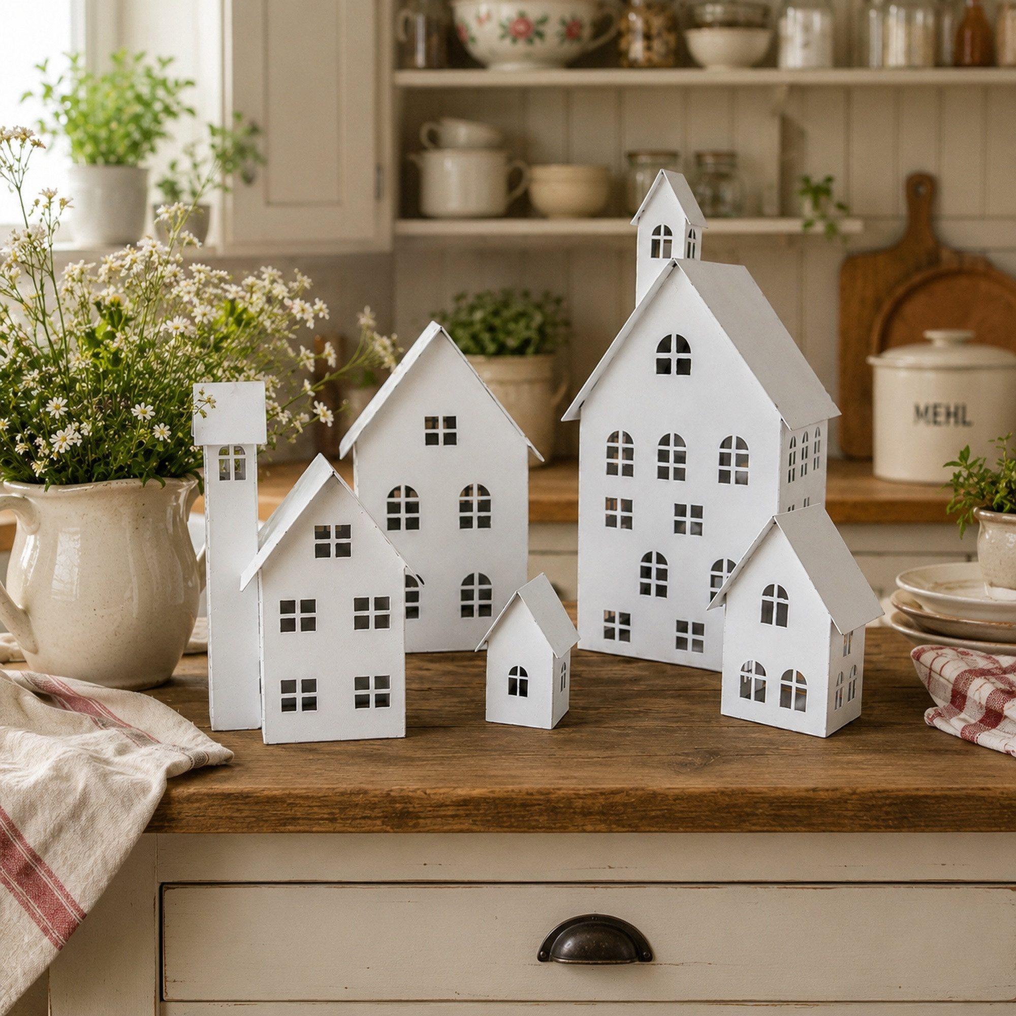 UNUS HOME Teelichthalter Deko Häuser Metall 5er Set (5 St., 5er Set verschiedene Farben), Dekohaus Metallhaus Teelichhäuser beleuchtbar für drinnen und draußen