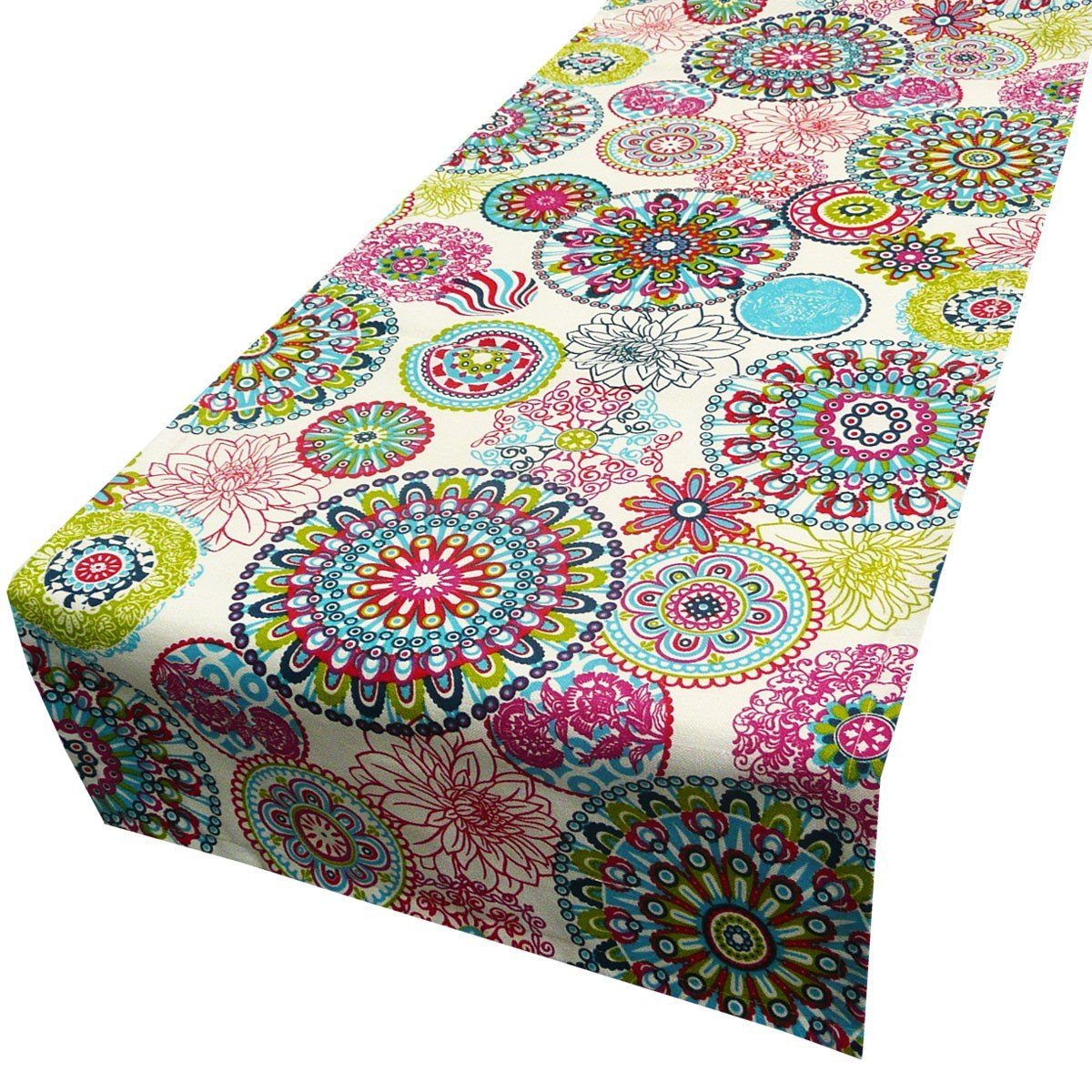 SCHÖNER LEBEN. Tischläufer Schöner Leben Tischläufer Blumen Mandala bunt 40x160cm, handmade
