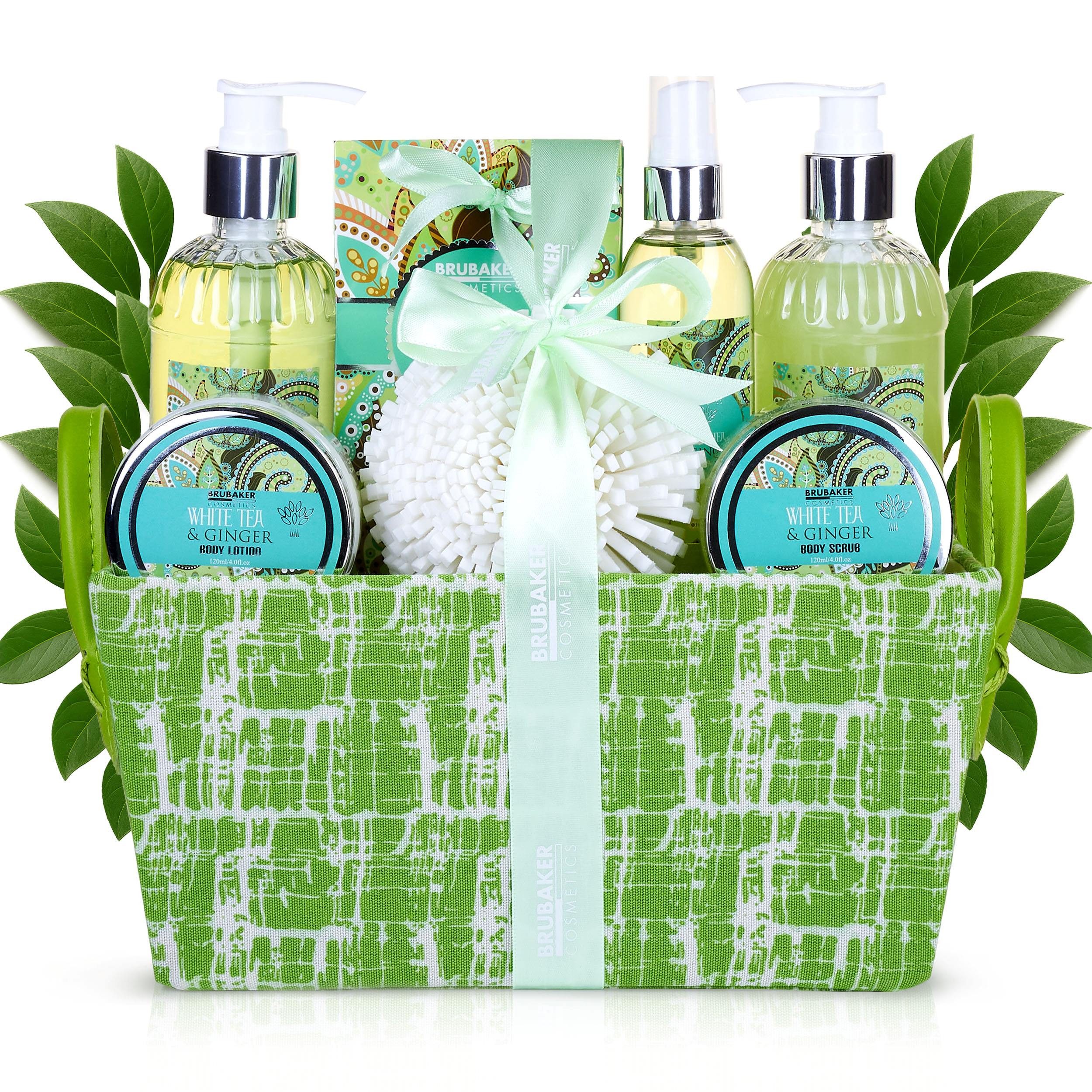 BRUBAKER Pflege-Geschenkbox Damen Dusch- und Badeset mit Weißer Tee und Ingwer Duft Beauty Geschenk für Geburtstag und Weihnachten, 8-tlg., Frauen Geschenkset in Henkelbox