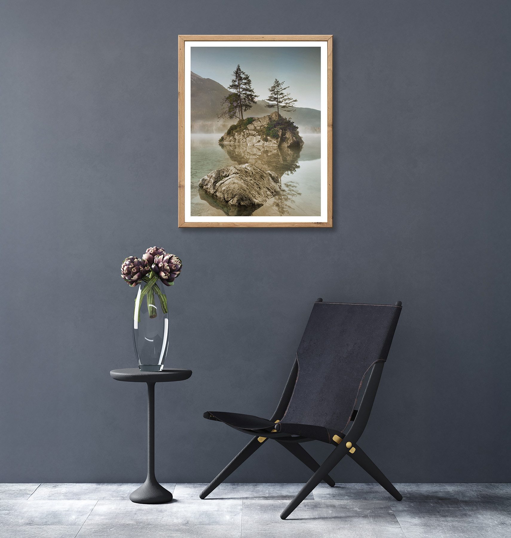 Bönninghoff Bild mit Rahmen Wandbild gerahmt INSEL IM SEE 40x50 cm – Natur Wandbild beruhigend, Bäume, Felsen, Landschaft, Natur, See, Seebilder (1 St), mit dek – Bild 4 von 5